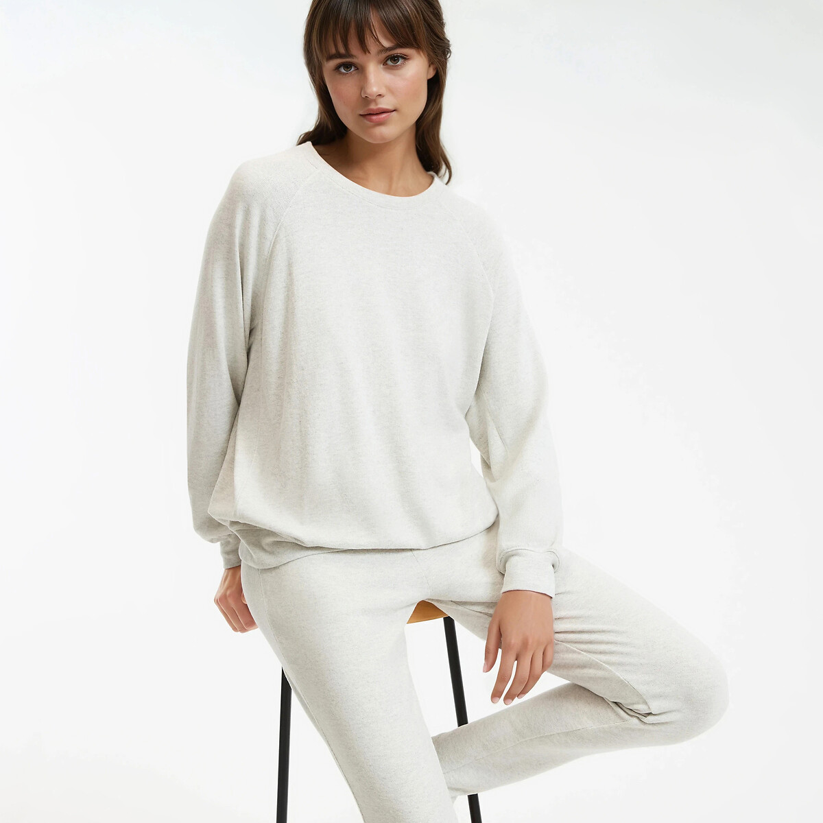 Pyjama en maille grattée, toute douce gris chiné, LA REDOUTE COLLECTIONS