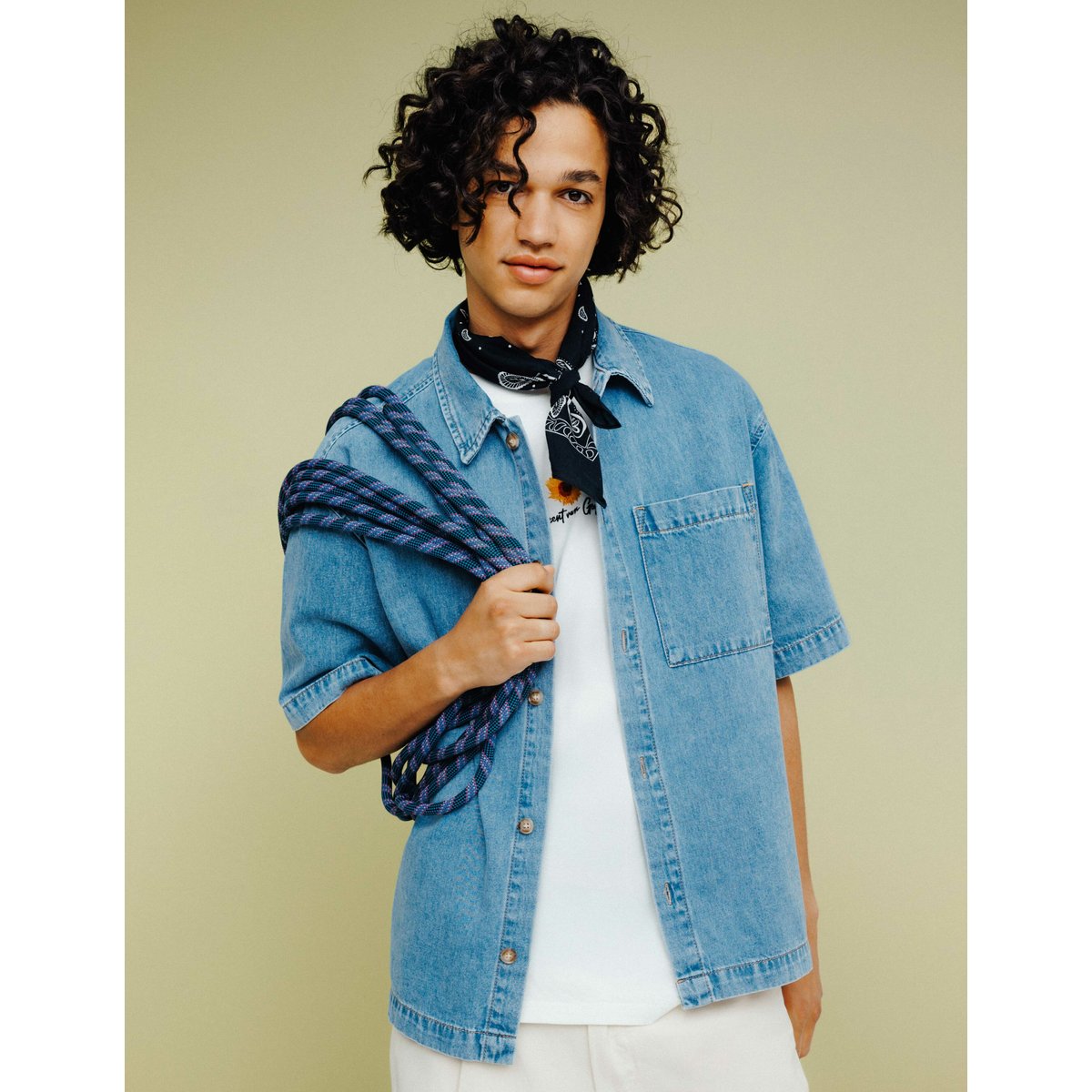 Chemise en jean manches courtes bleu moyen, BZB