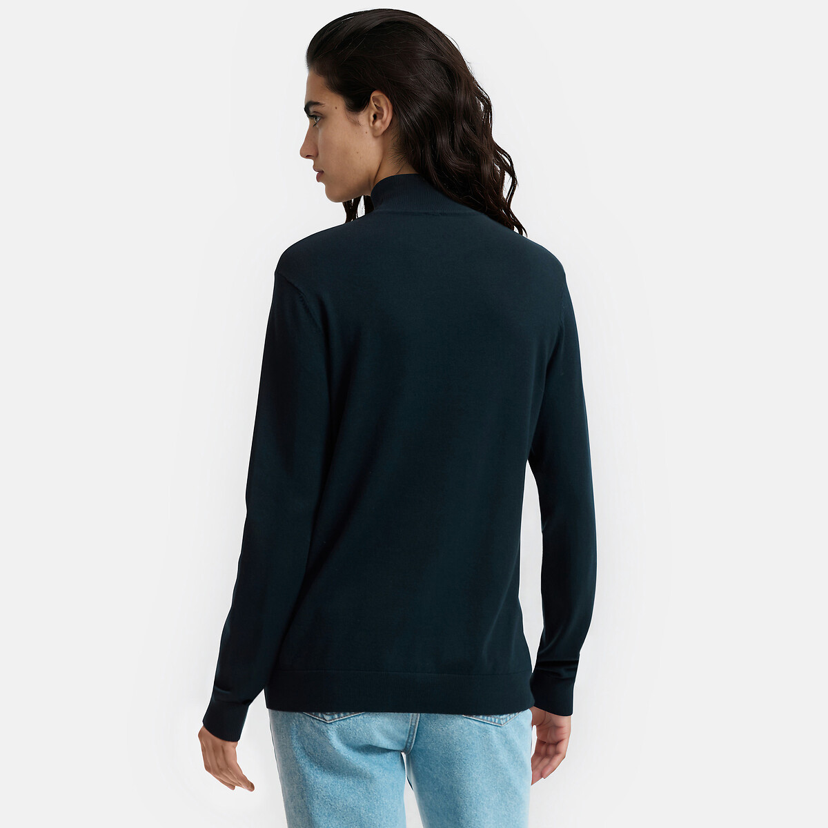Fine Knit High Neck Jumper navy blue, LA REDOUTE COLLECTIONS