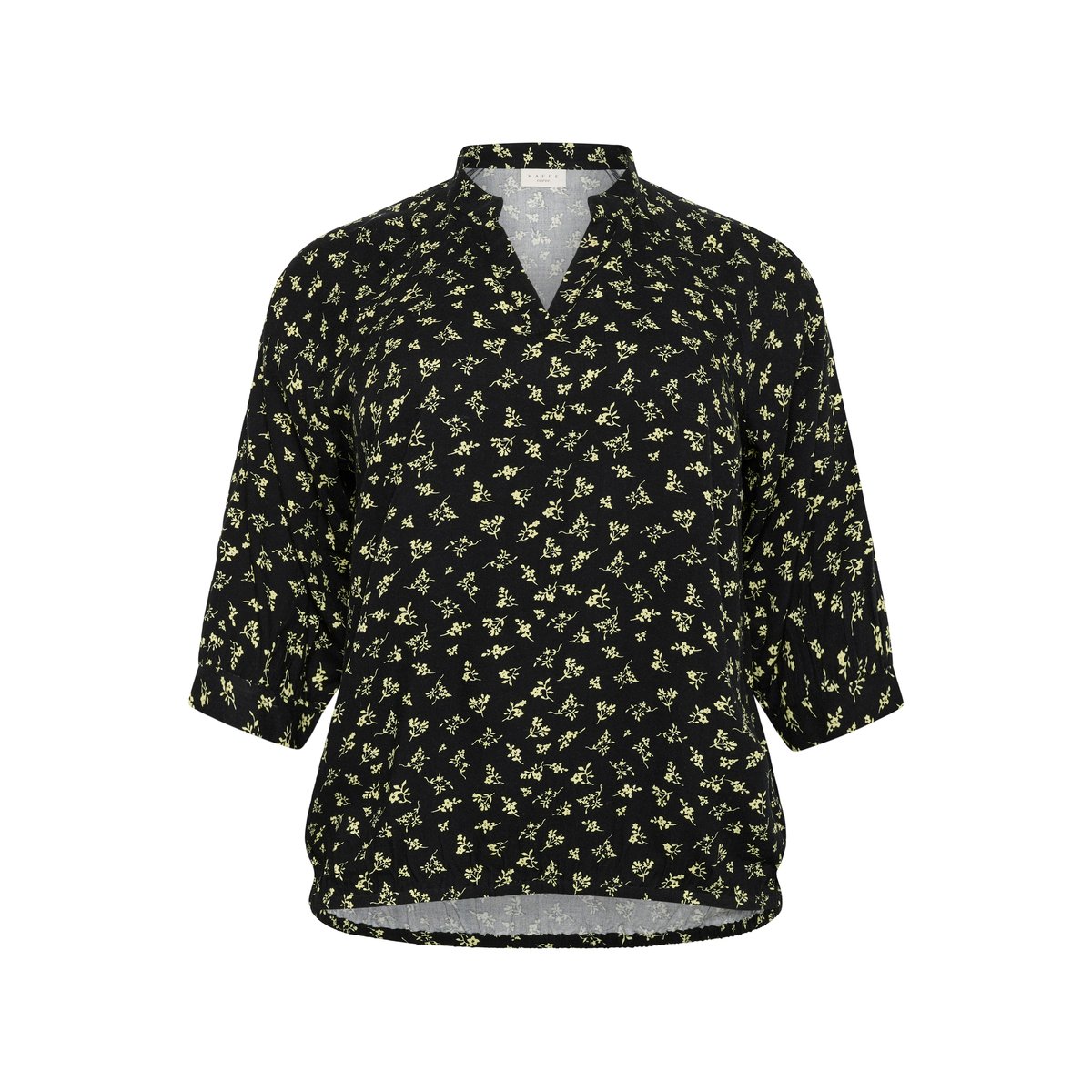 Blouse with long sleeve noir/vert floral black/green lettuce ditzy, KAFFE CURVE