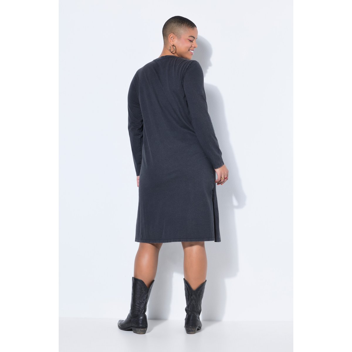 Robe midi en jersey, fentes sur les côtés chiné anthracite, STUDIO UNTOLD