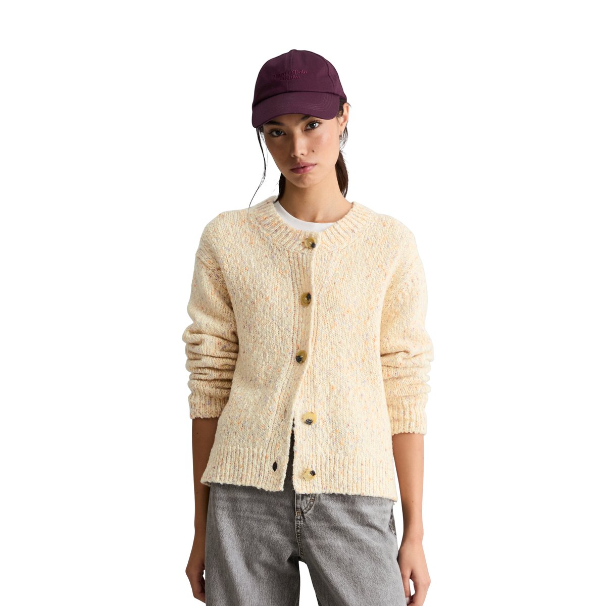 Cardigan en tweed coupe décontractée en mélange de coton et de laine vierge blanc, MARC O’POLO DENIM