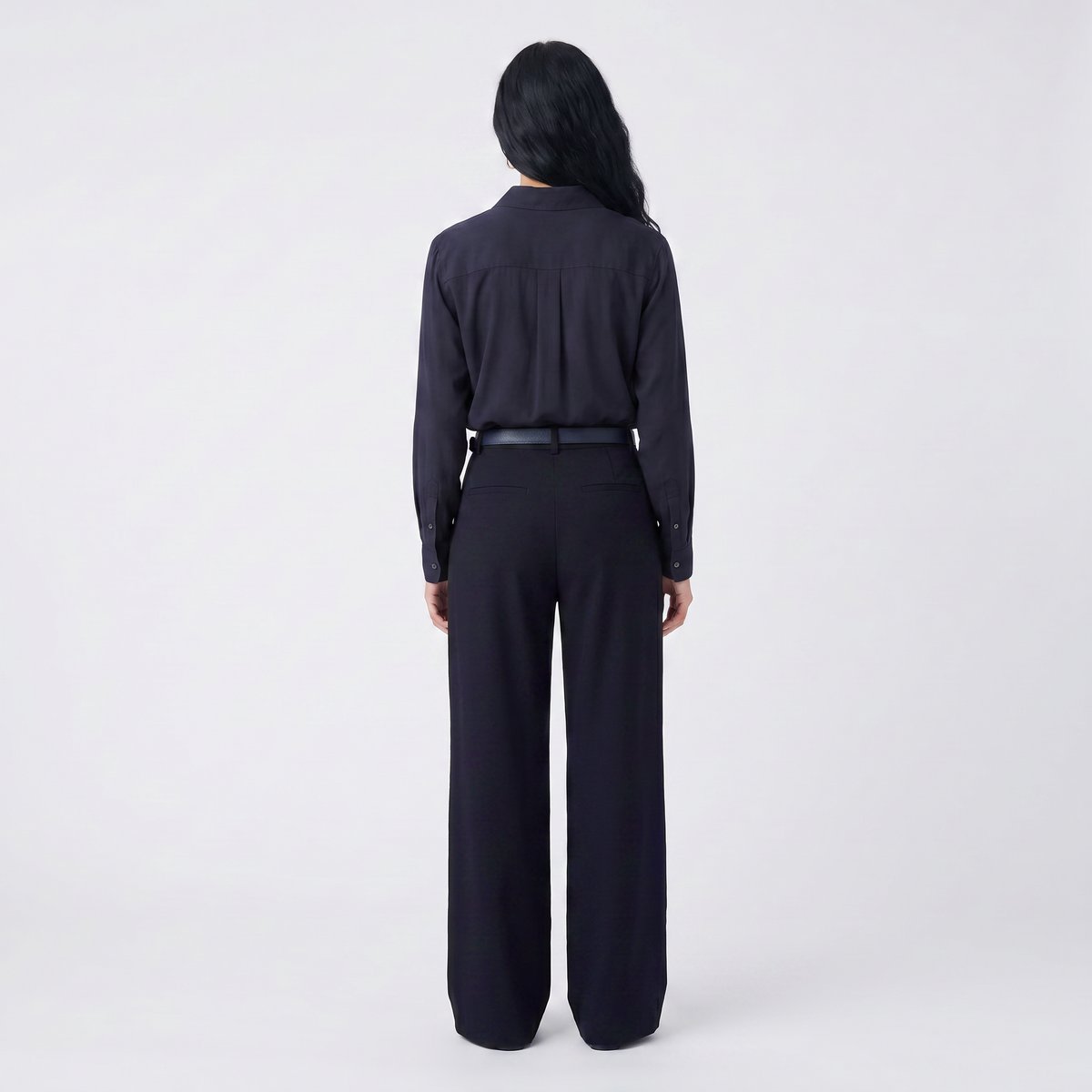 Pantalon taille haute à plis devant ERARIA bleu marine, ARTLOVE