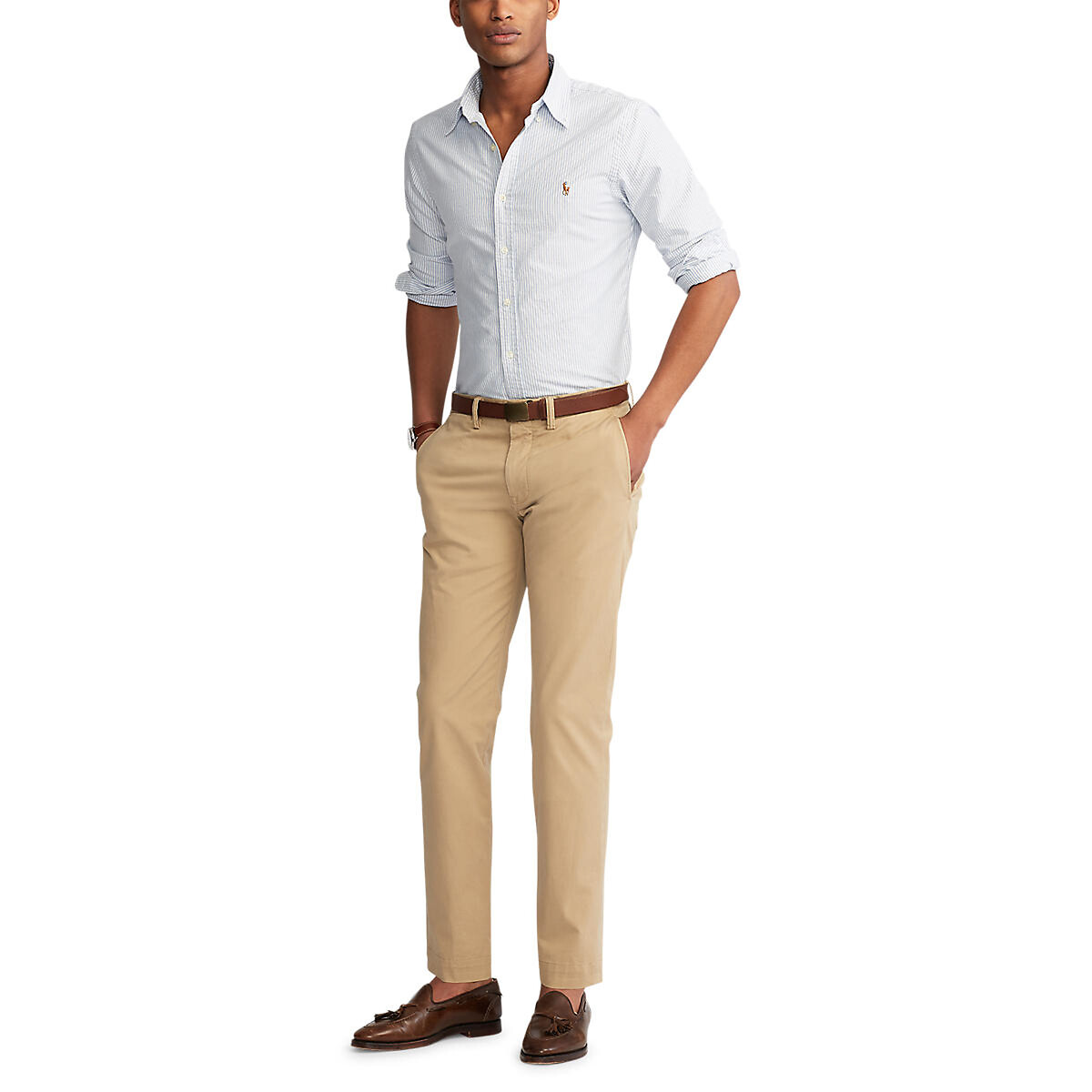 Slim Fit Gestreept Oxford overhemd wit/blauw, POLO RALPH LAUREN