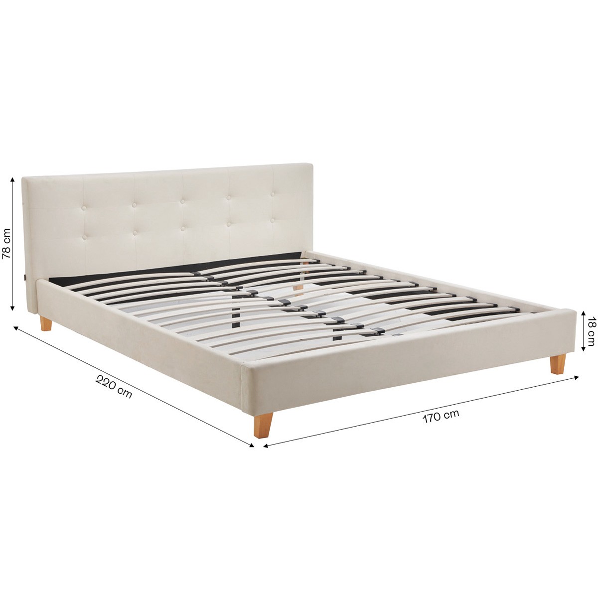Lit avec tête de lit en velours - MILO beige, HOMIFAB