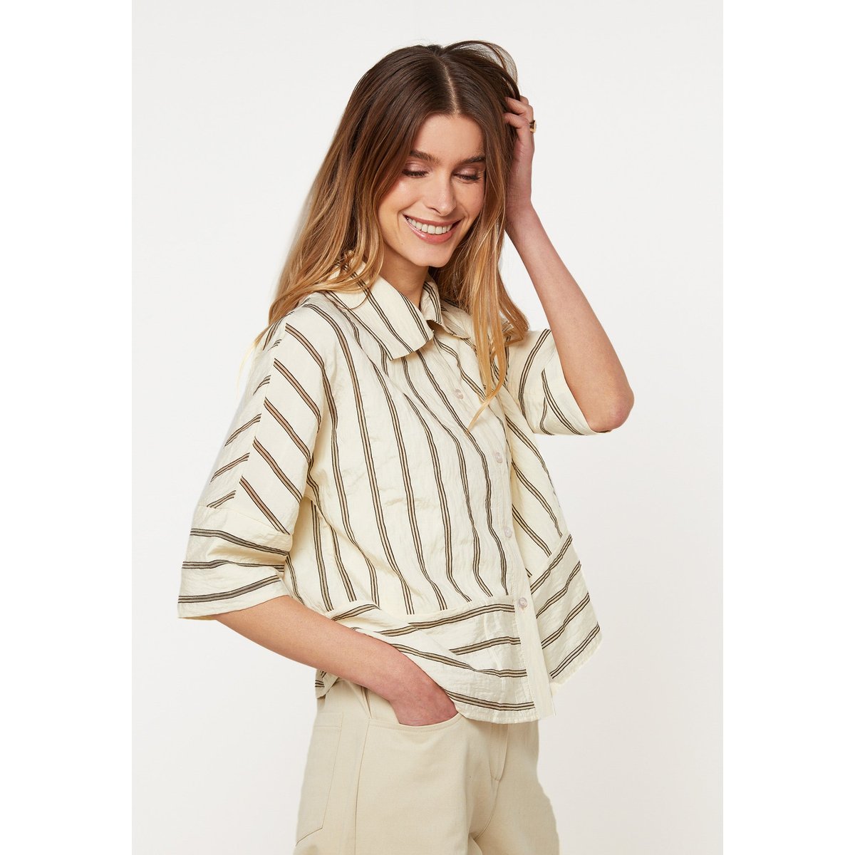 Chemise manches courtes rayée beige, RODIER