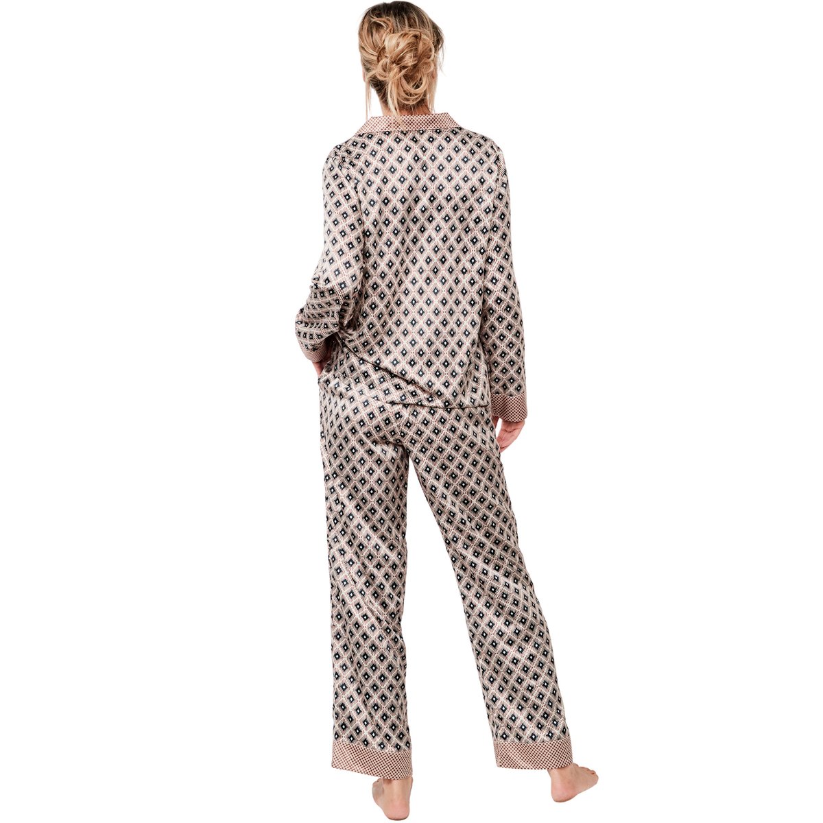 Pyjama pantalon chemise manches longues P116 SATIN SUBLIME marron, SELMARK