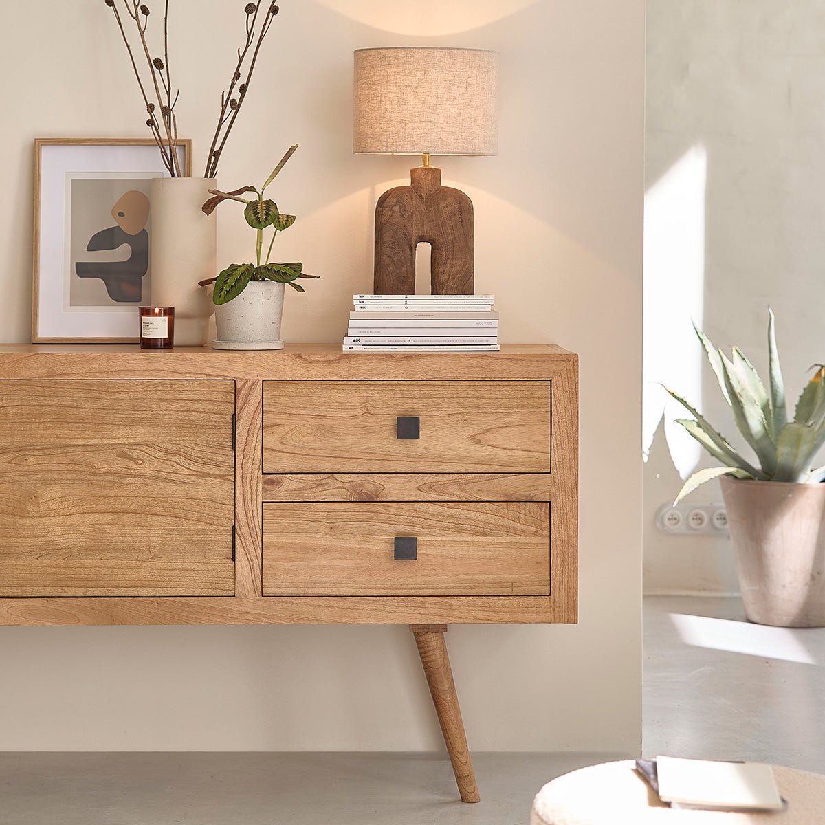 Commode en bois massif 180 cm 2 portes 2 tiroirs SACHA naturel, BERAH GETAH