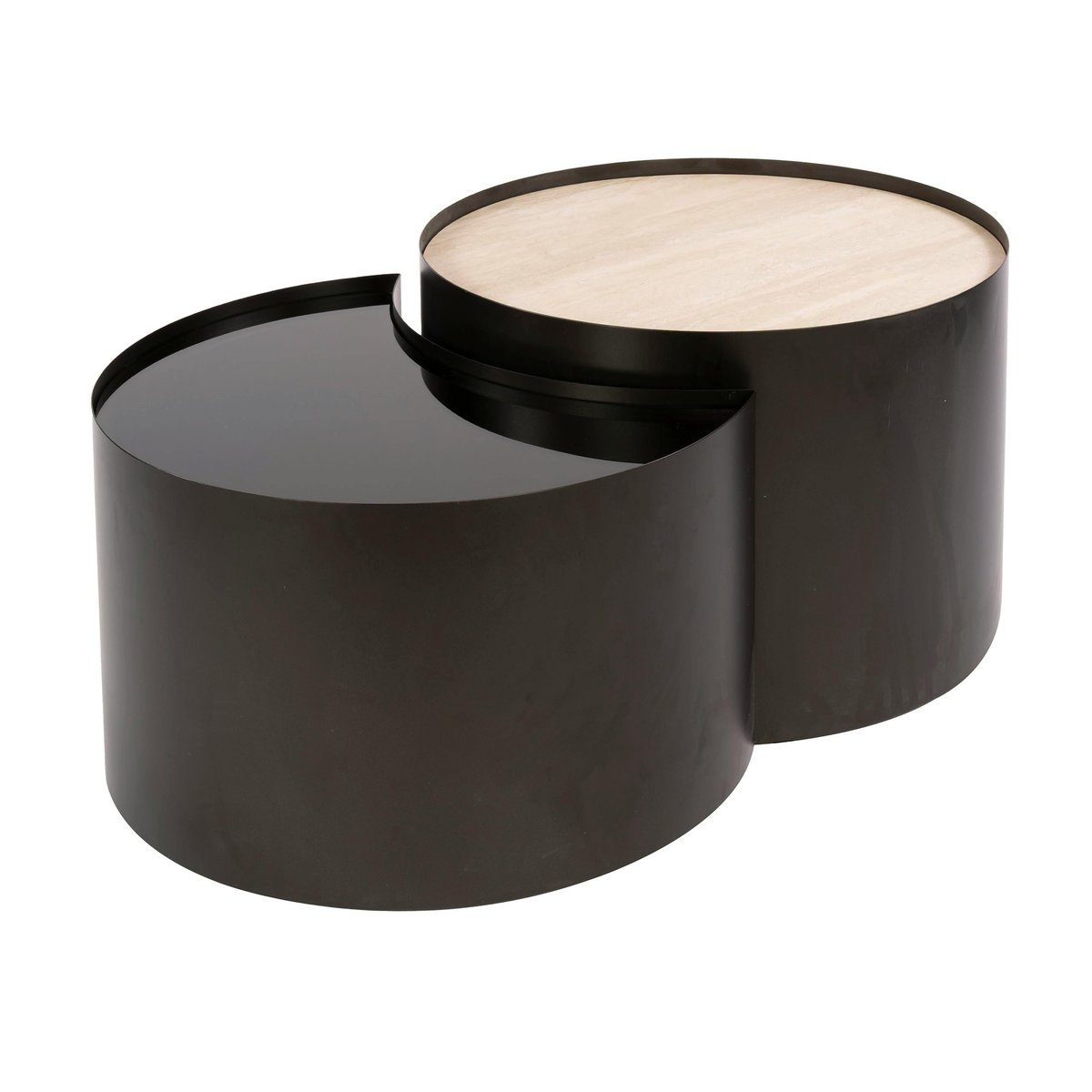 Table basse céramique verre fumé demi-lune (lot de 2) MAHAL marron, PIER IMPORT