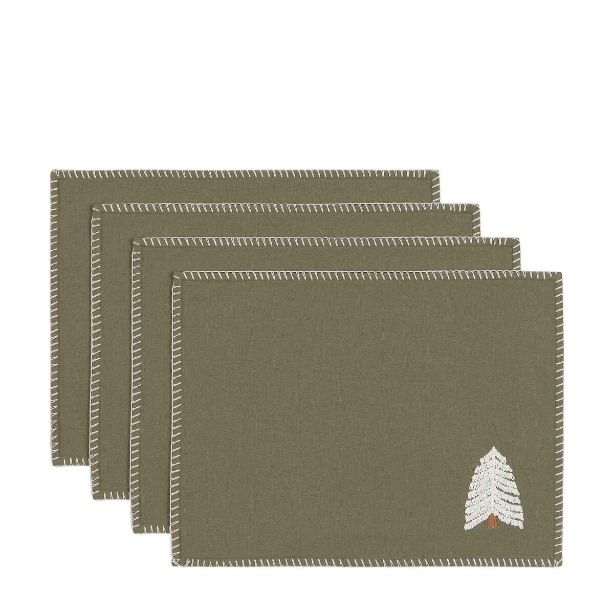 Set of 4 Woodland Embroidered Tree Placemats green, ÉDITÉ