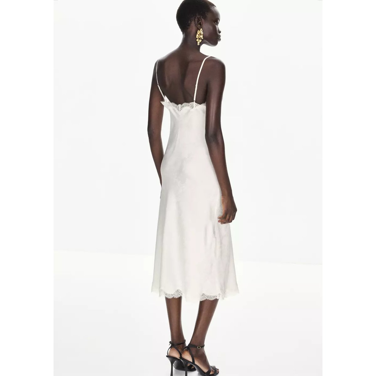 Robe jacquard en dentelle blanc, MANGO