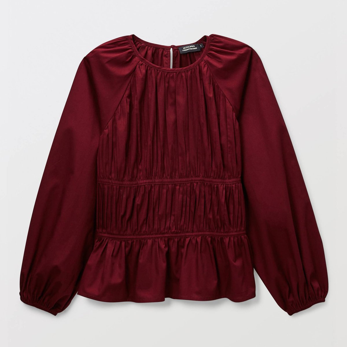 Blouse manches longues avec smocks uni en BIO GOTS porto, MONOPRIX