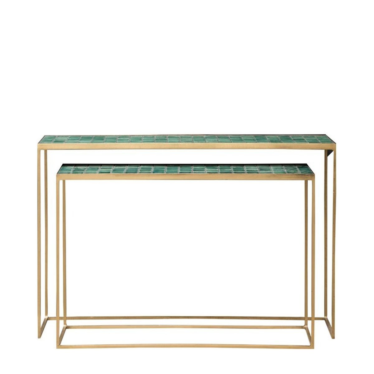 Lot de 2 consoles en céramique PORTO bleu, CHEHOMA