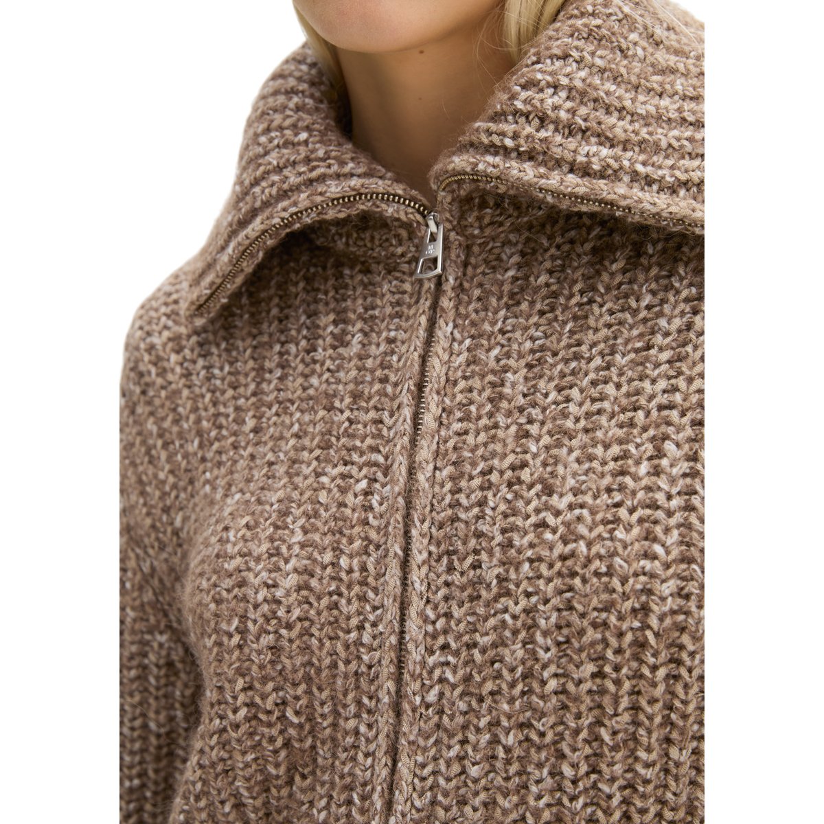 Cardigan zippé coupe décontractée en un mélange doux de coton bio et de laine d'alpaga marron fonce, MARC O'POLO