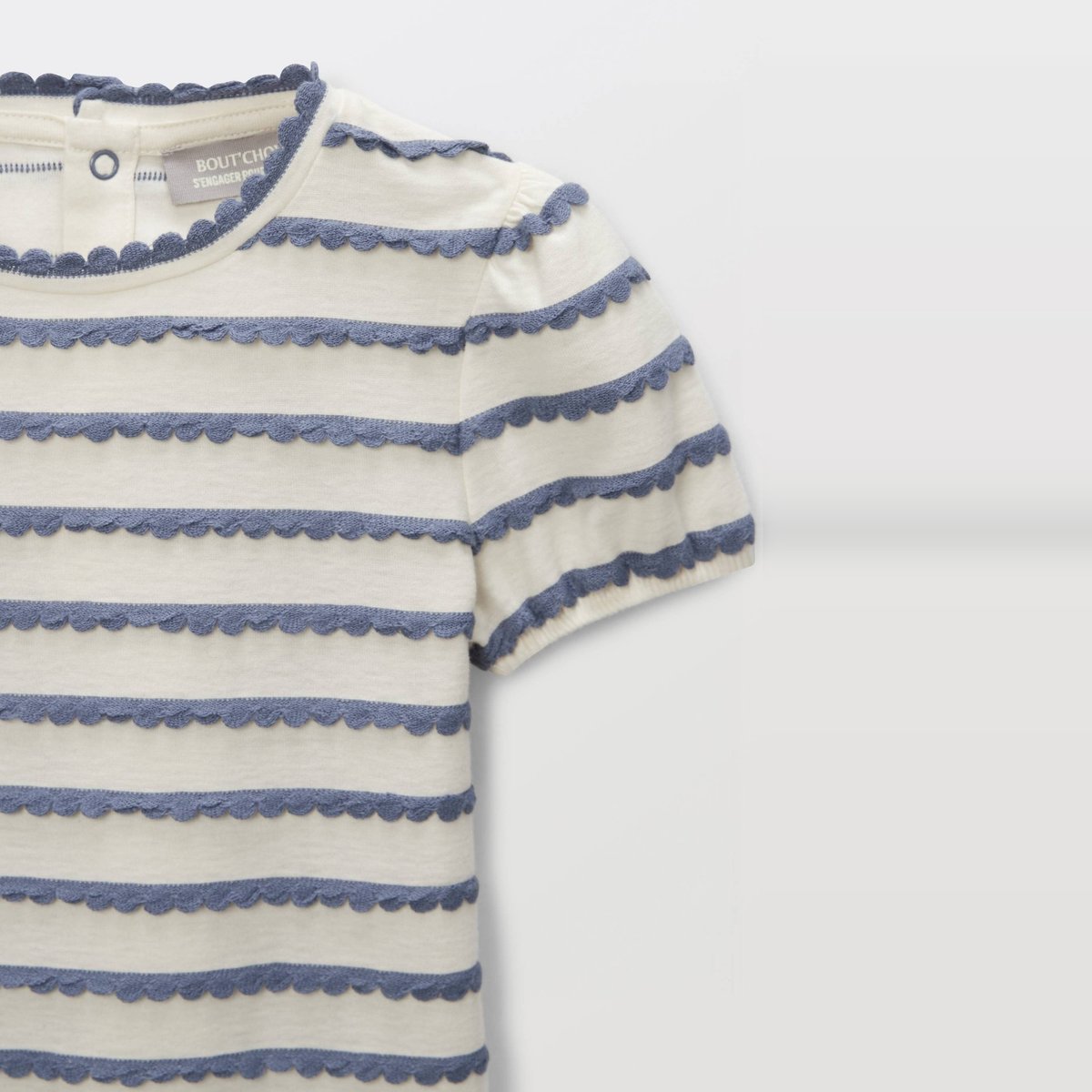T-shirt manches courtes fantaisie en coton BIO GOTS pierre bleue, BOUT'CHOU