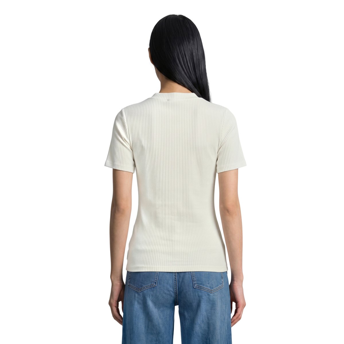 T-shirt en jersey côtelé slim en coton biologique mélangé extensible blanc, MARC O’POLO DENIM