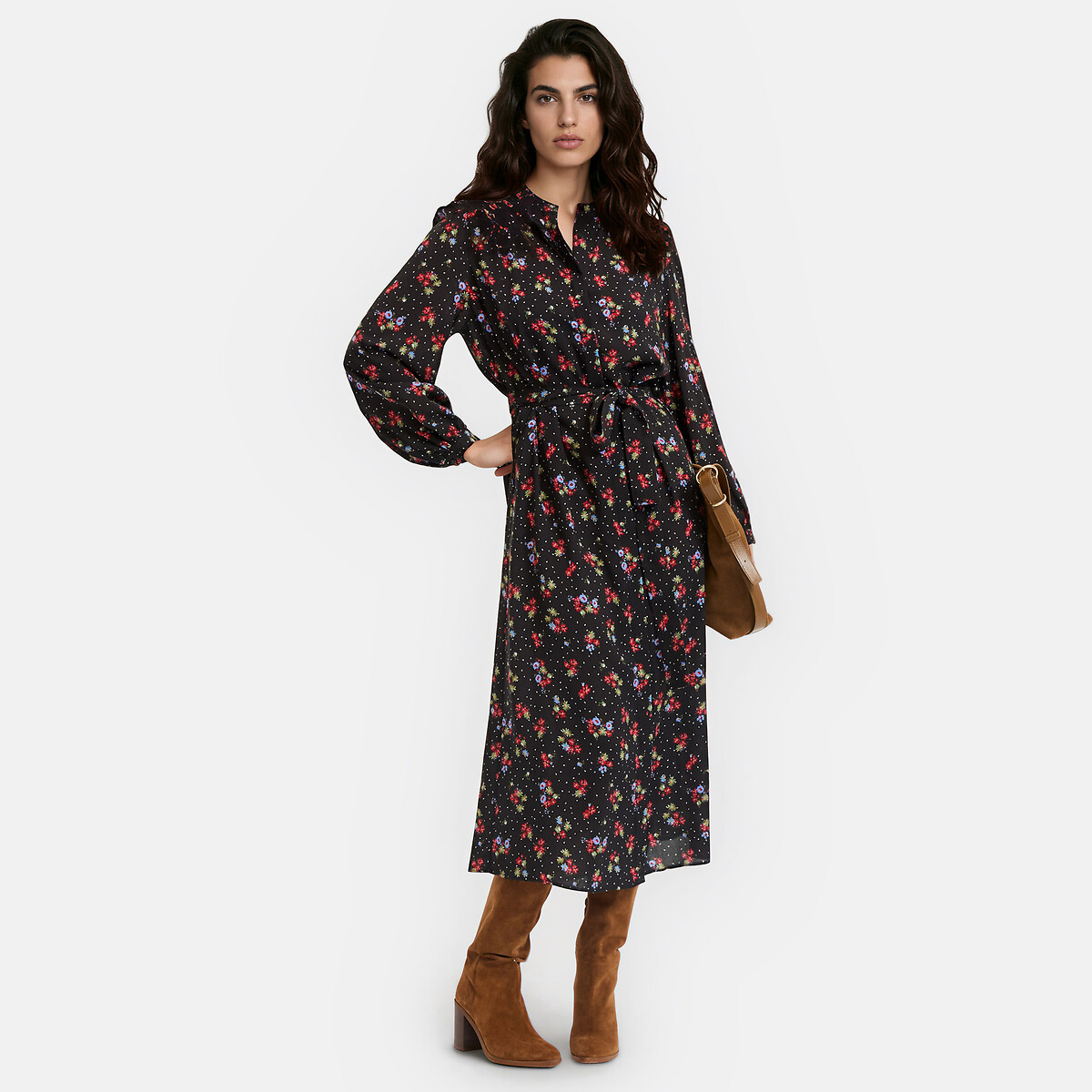 Abito lungo con stampa a fiori e maniche lunghe fantasia fiori, LA REDOUTE COLLECTIONS