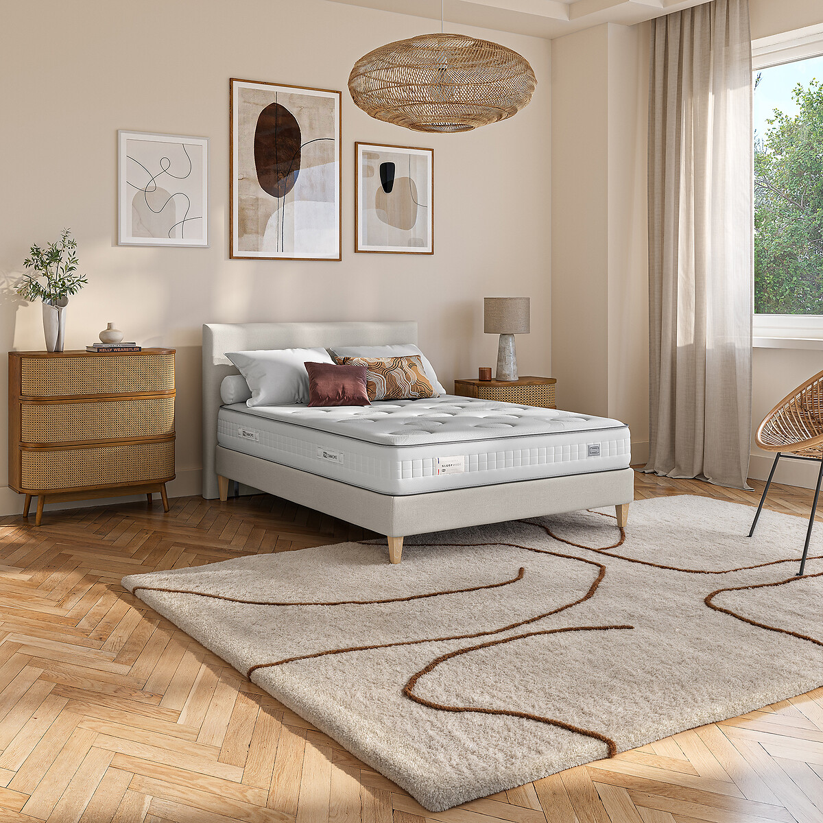 Ensemble matelas Sleep Mode et sommier tapissier beige naturel, SIMMONS