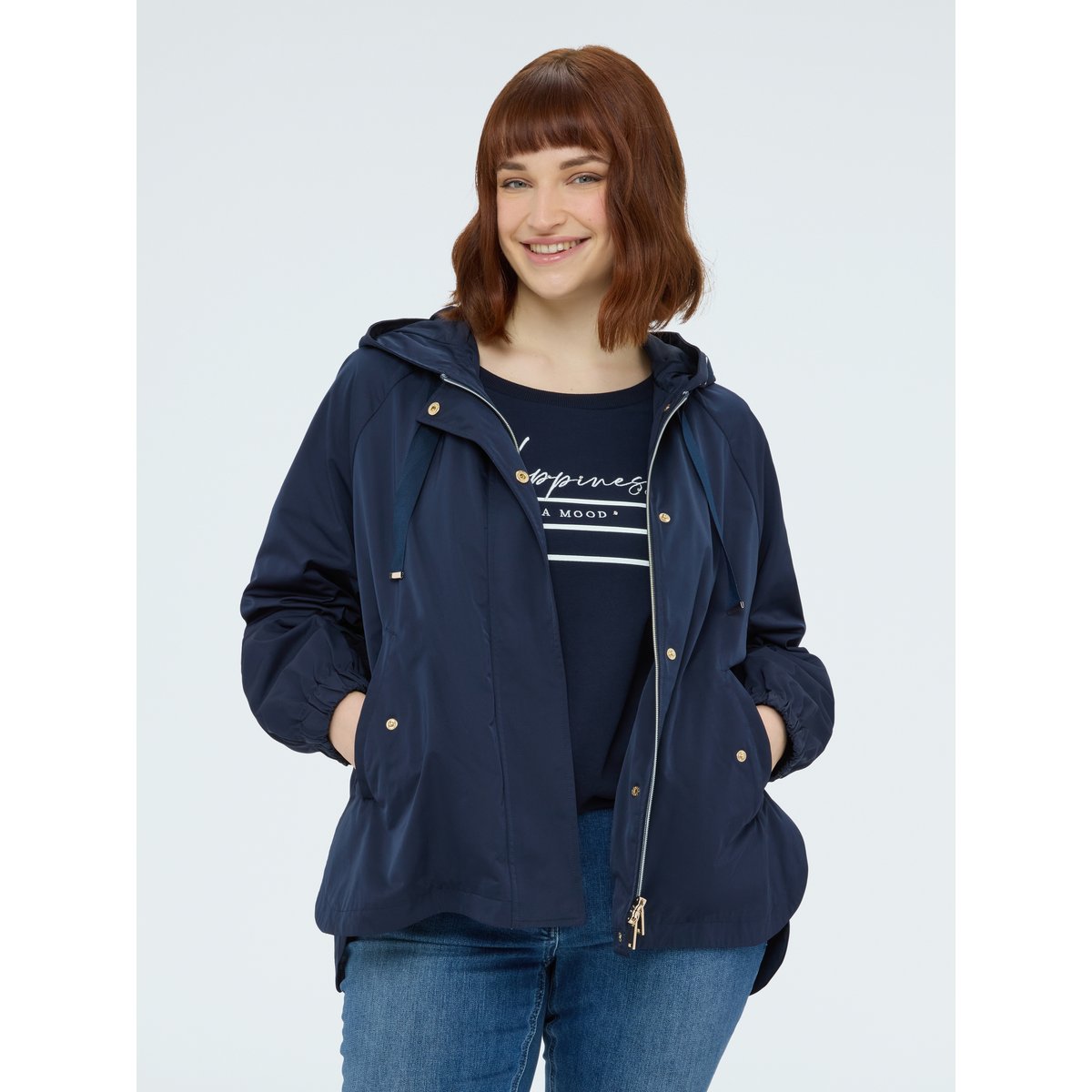 Parka avec capuche et maxi cordon de serrage bleu, FIORELLA RUBINO