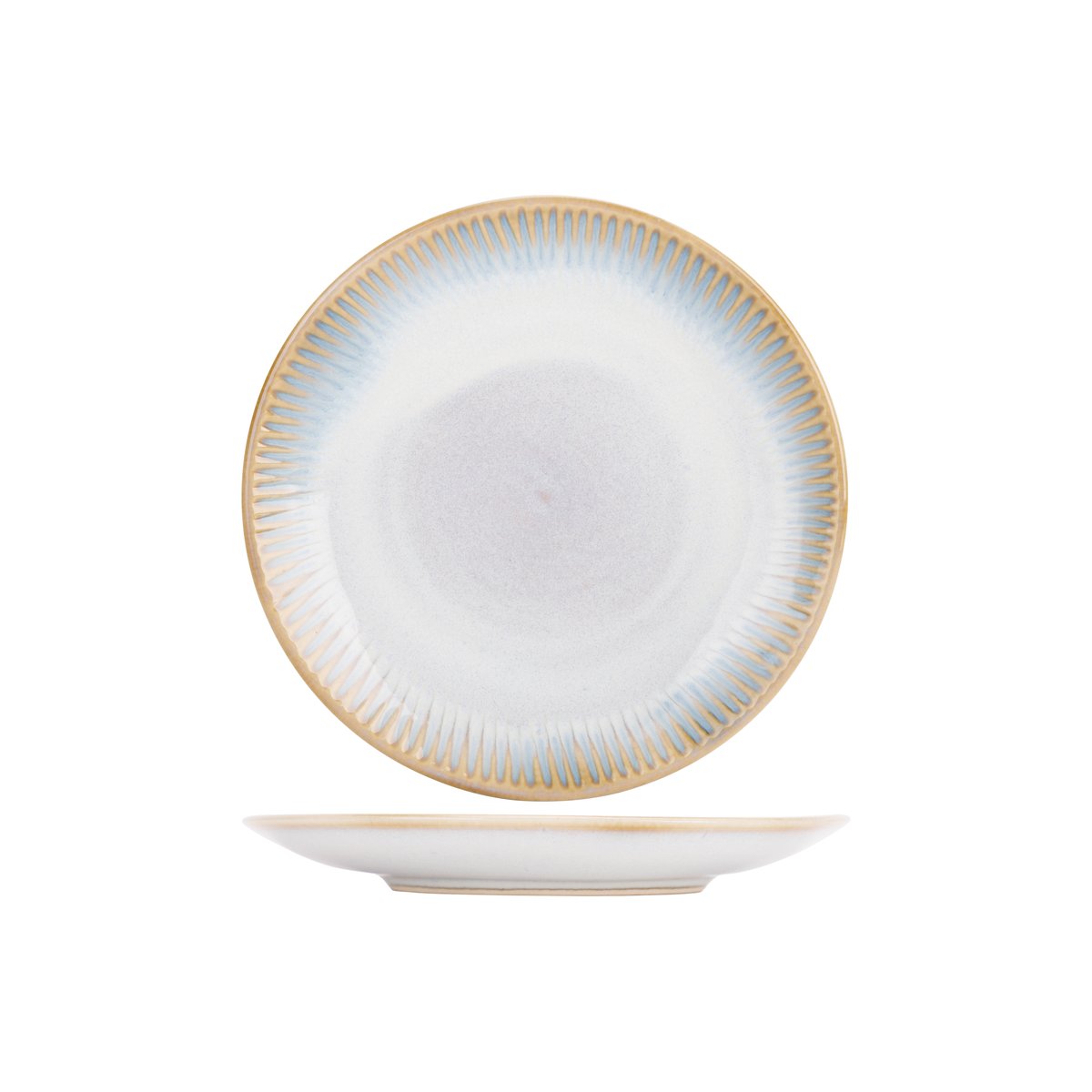 Lot de 6 assiettes à pain en grès, LISTRA bleu-beige, COSY&TRENDY