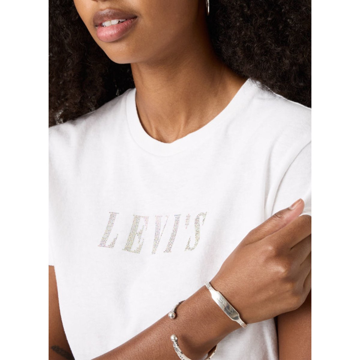 T-shirt en coton blanc à coupe ajustée pourvu de manches courtes blanc, LEVI'S