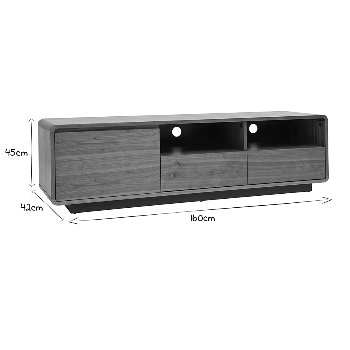 Meuble TV vintage en bois foncé noyer et métal noir L160 cm JAKO noyer, MILIBOO
