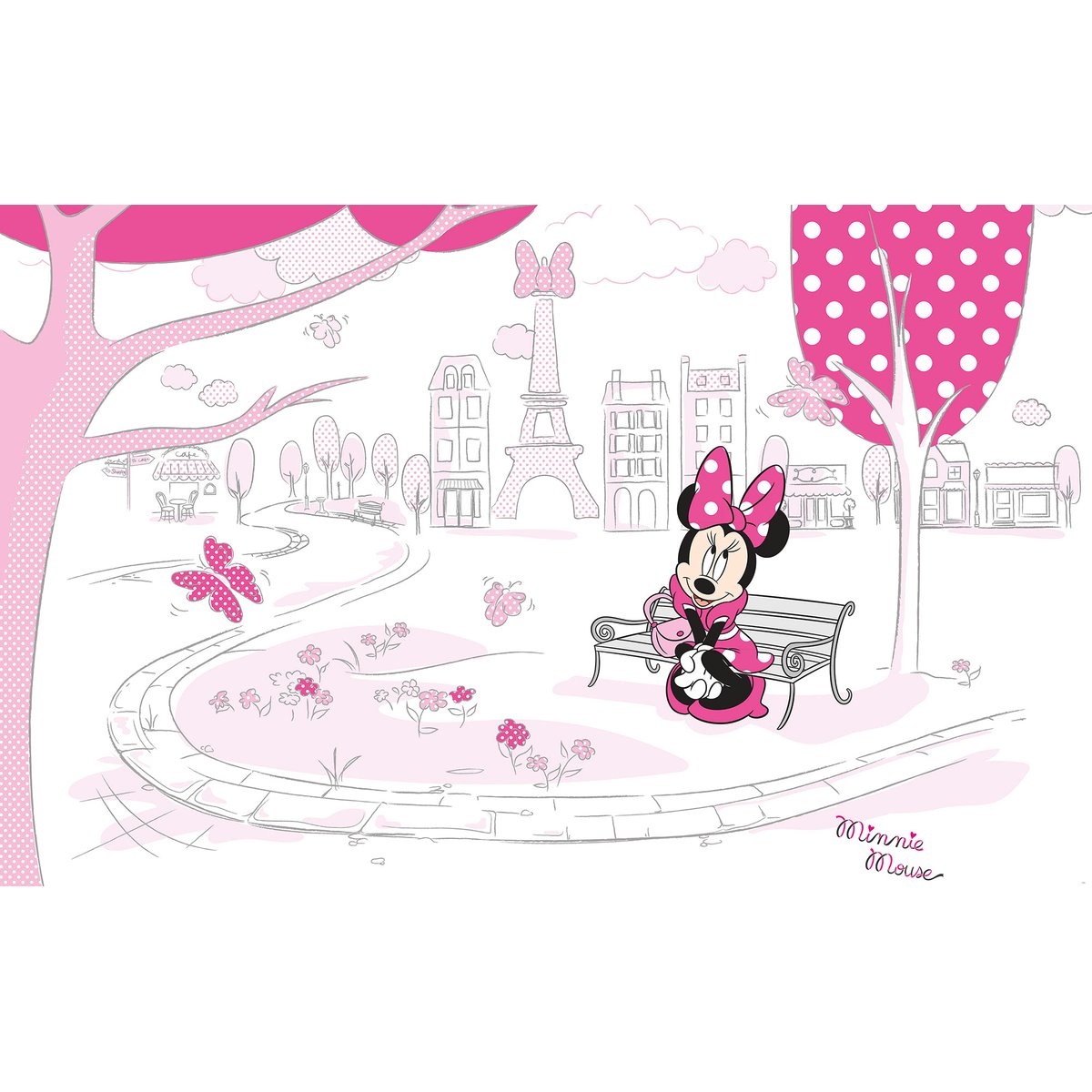Papier peint Komar - Minnie in Paris - 400 x 250 cm rose, HEXOA