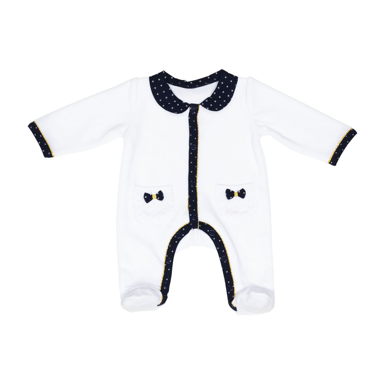 Pyjama bébé à manches longues en velours blanc/bleu, SAUTHON