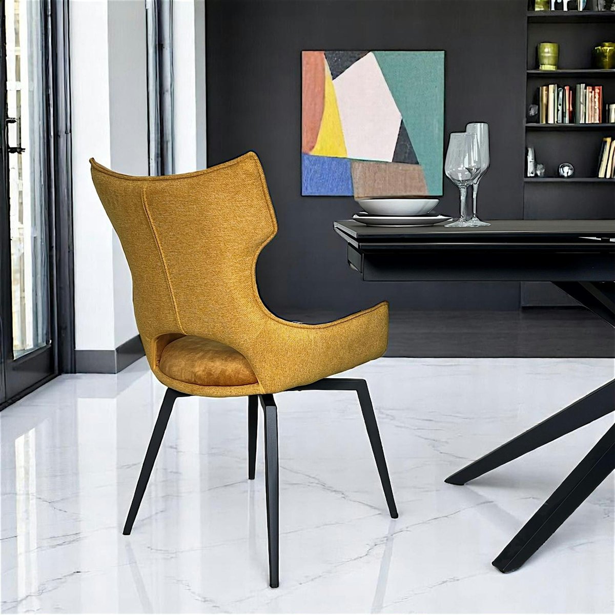 Chaise pivotante dorée bi-matière, dossier en T (lot de 2) LOMBARDIE doré, PIER IMPORT