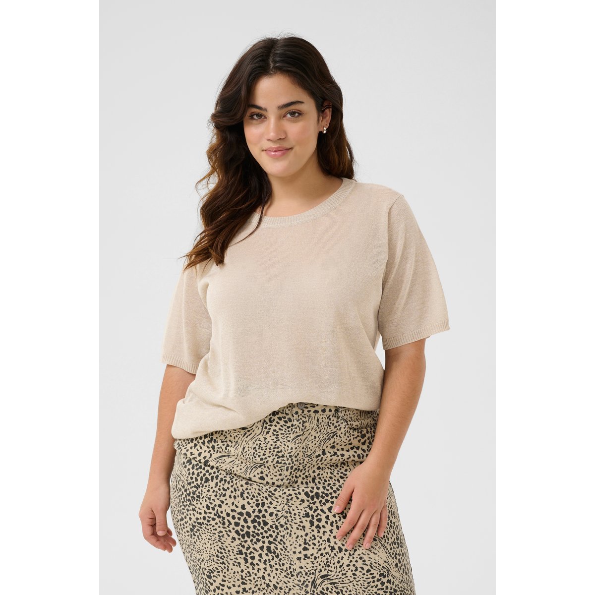 Knitted pullover beige feather gray melange, KAFFE CURVE