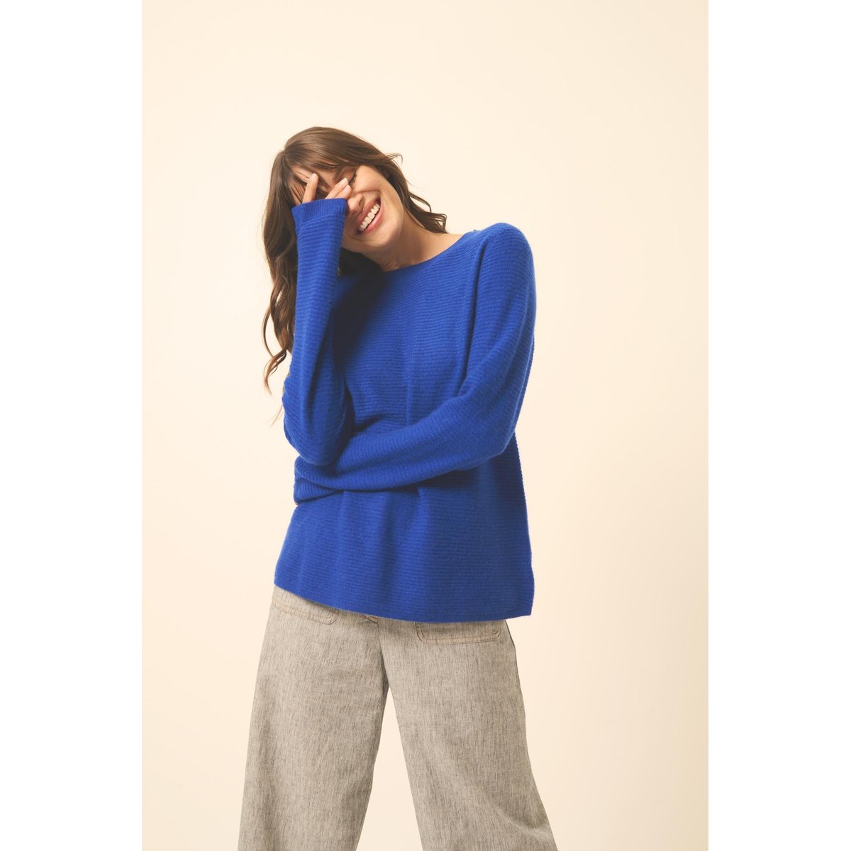Pull Col Bateau Outremer Nethy bleu foncé, JUST CASHMERE