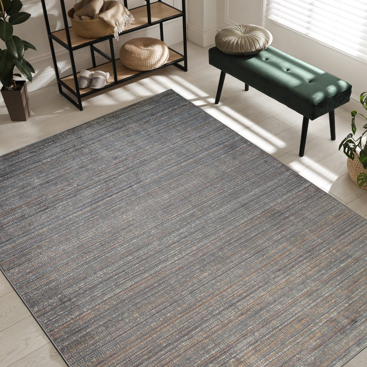 Tapis abstrait moderne LUCANO LIGNES gris bleu, THE DECO FACTORY