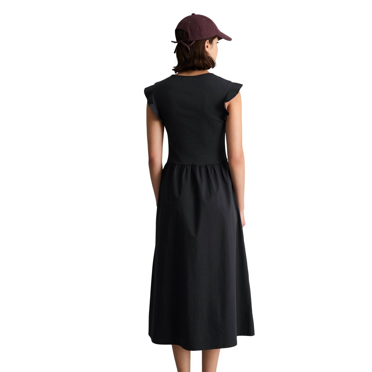 Robe en jersey à volants flared avec jupe en popeline de coton bleu foncé, MARC O’POLO DENIM