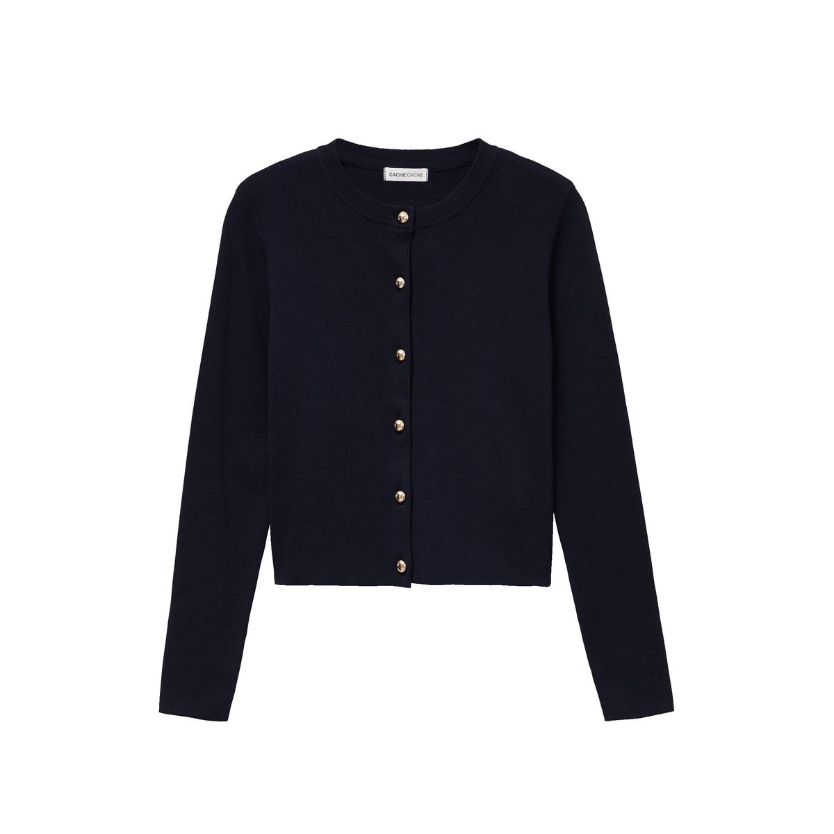 Gilet ajusté cropped col rond bleu marine, CACHE CACHE