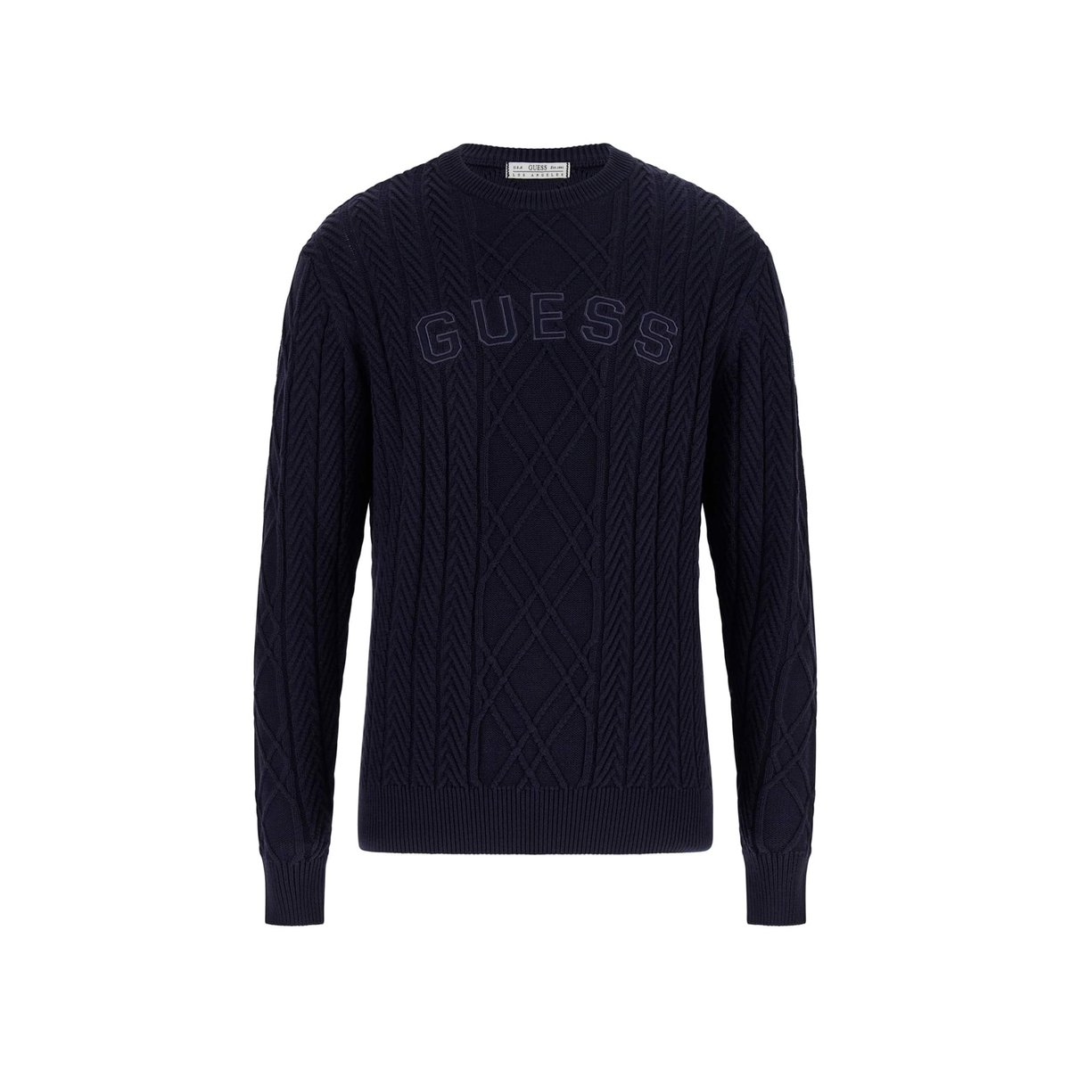 Pull En Maille Torsadée bleu foncé, GUESS