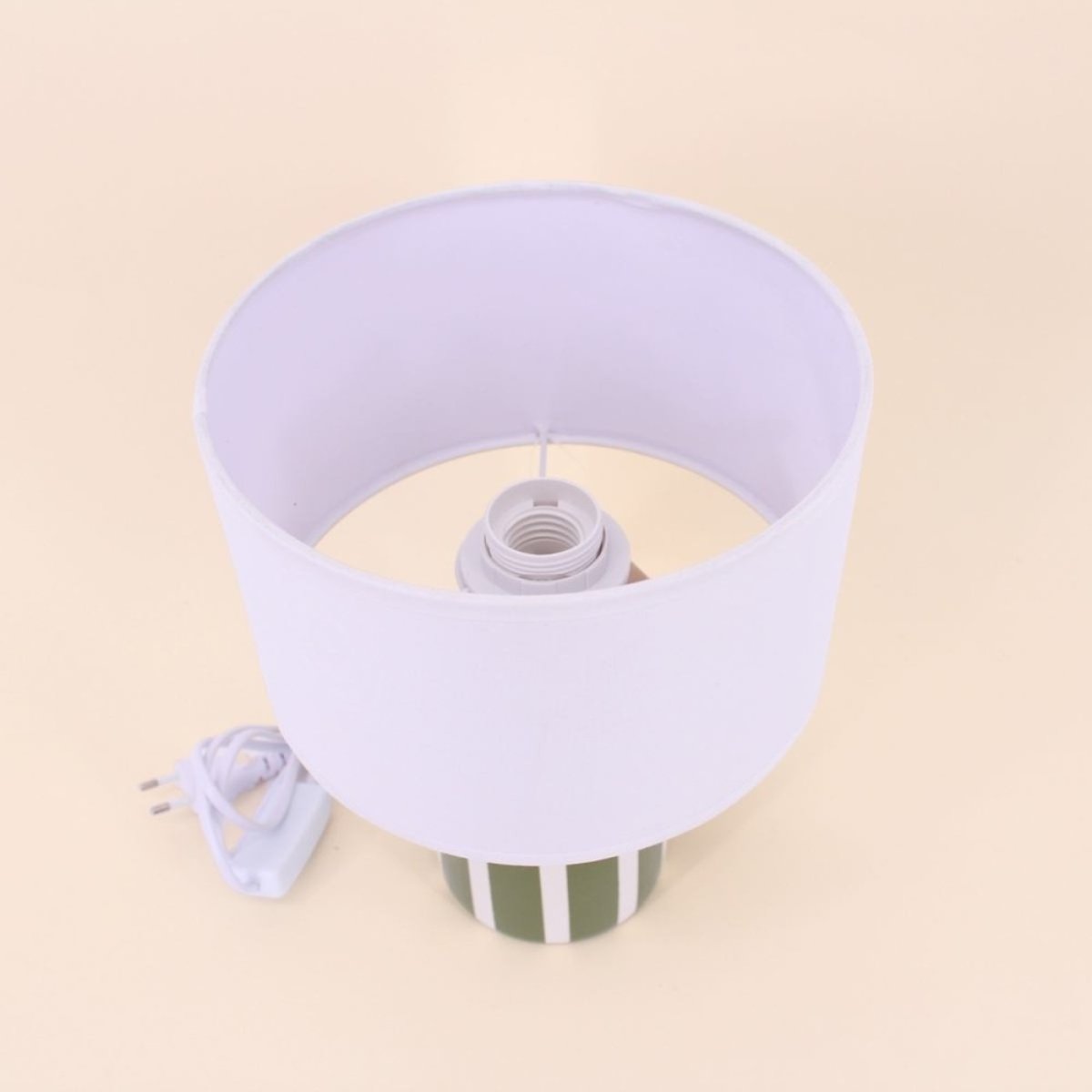 Lampe à poser en terre cuite rayée vert et blanc vert, ORNAMI