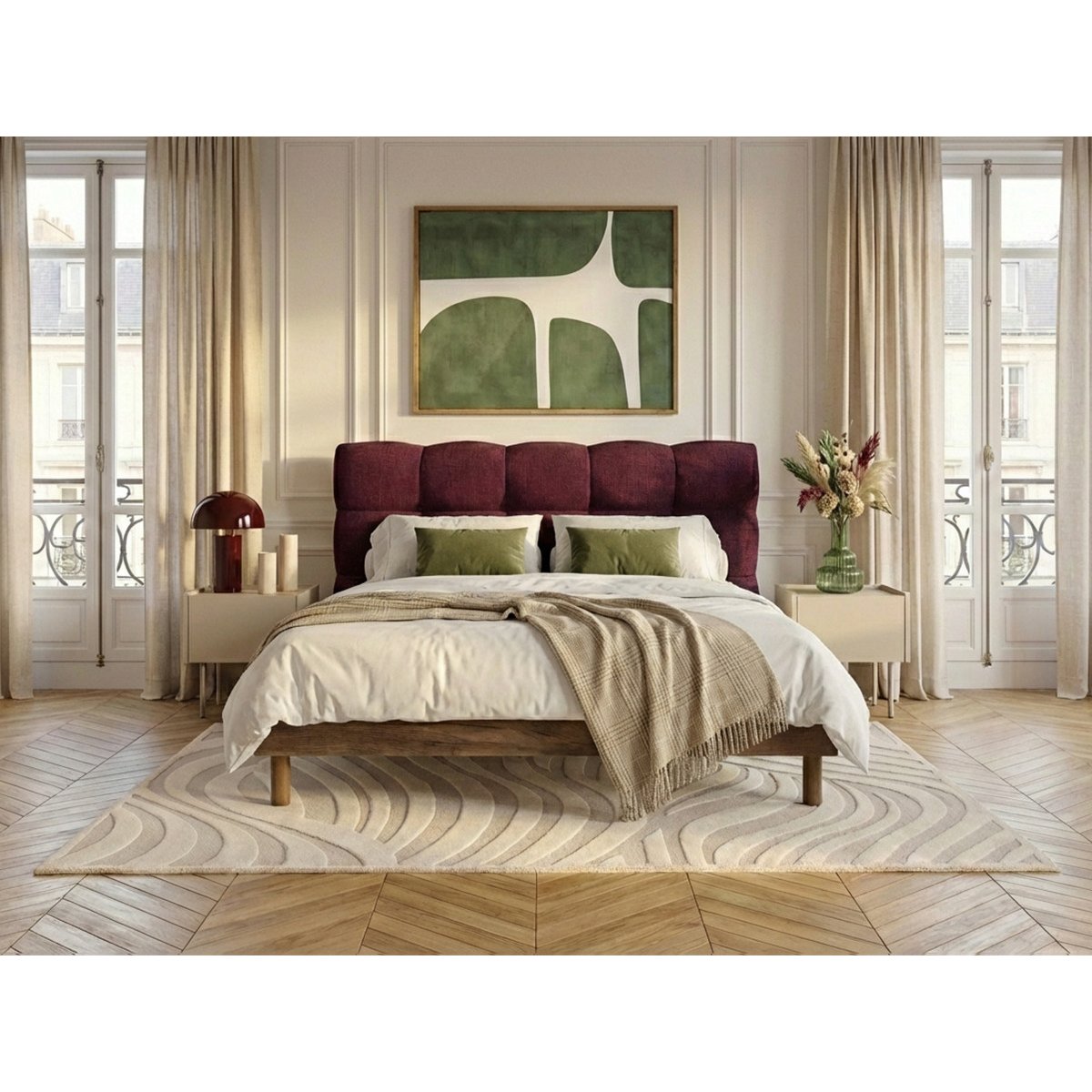 Lit mélaminé revêtement tissu texturé, KUMO rouge, BOBOCHIC