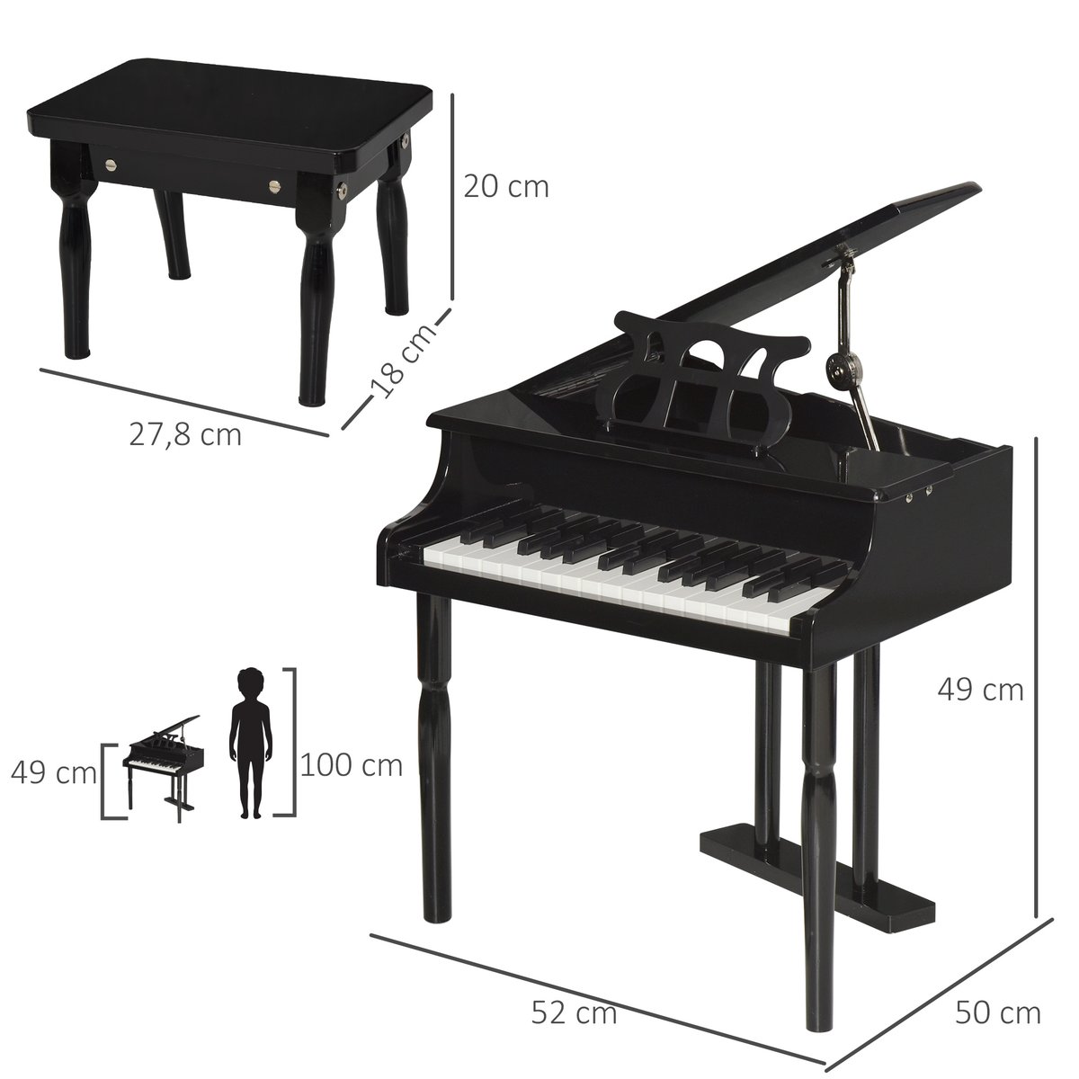 Ensemble de piano avec blocs MDF Noir noir, HOMCOM