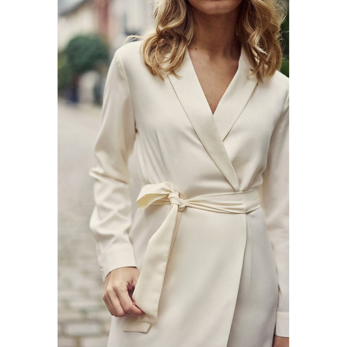Roma Draping Wrapover Dress with Long Sleeves ecru , LA PETITE ETOILE