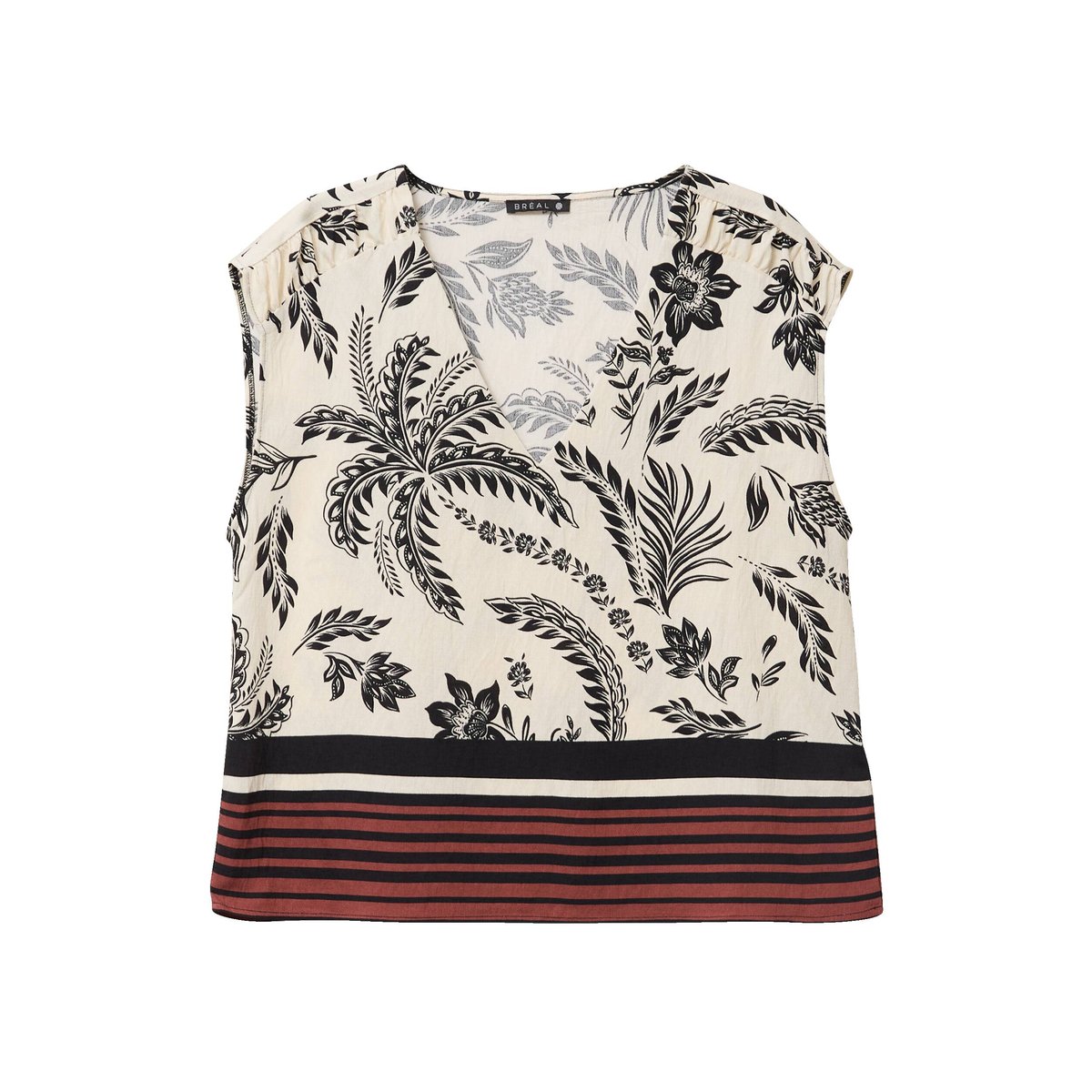 Blouse col v manches courtes fluide noir, BREAL