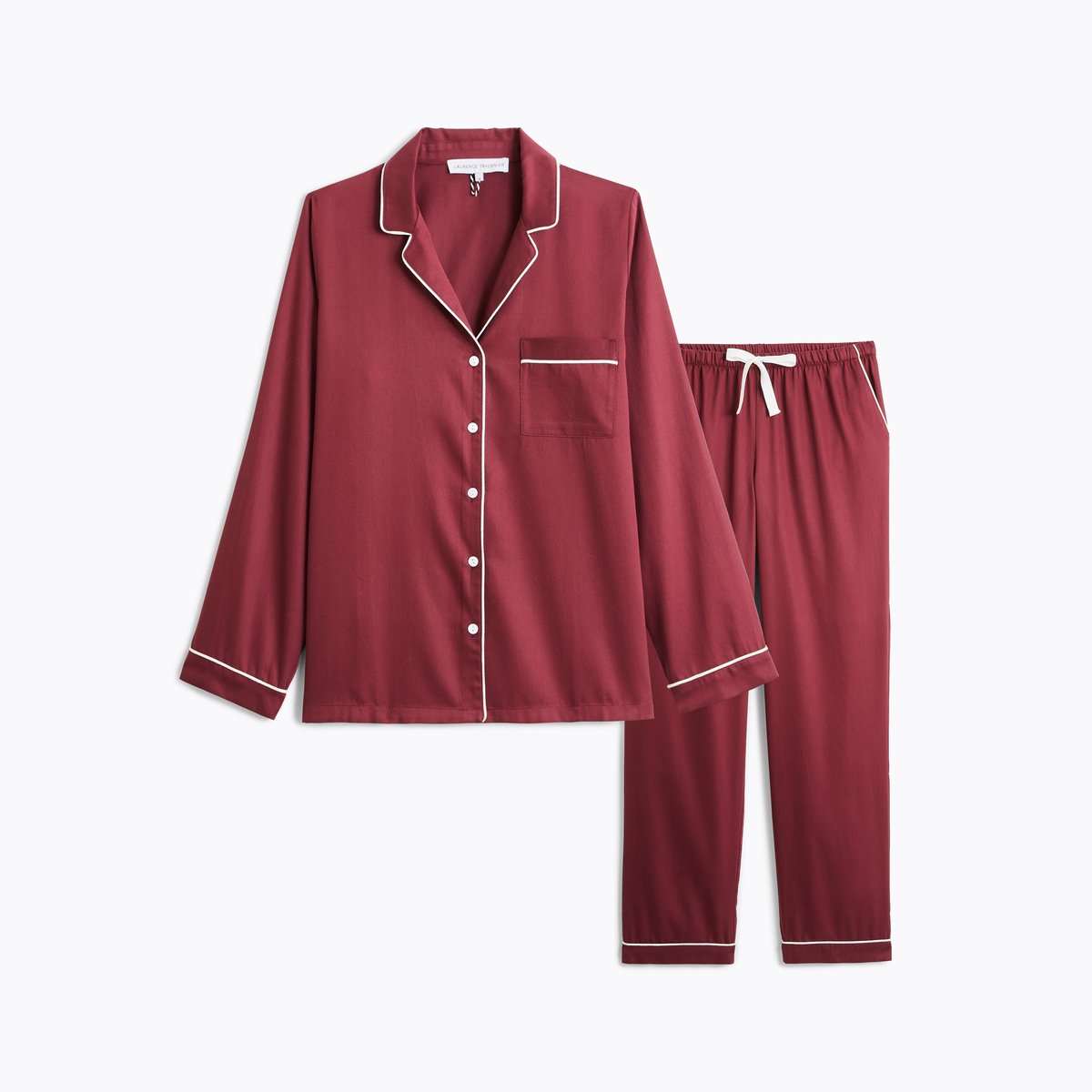 Pyjama col tailleur en satin ESSENTIEL UNI bordeaux, LAURENCE TAVERNIER