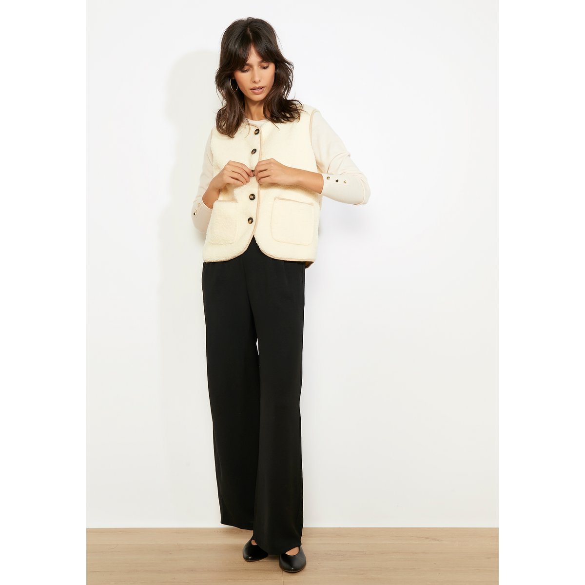 Gilet sans manches texturé blanc vanille, LOLALIZA
