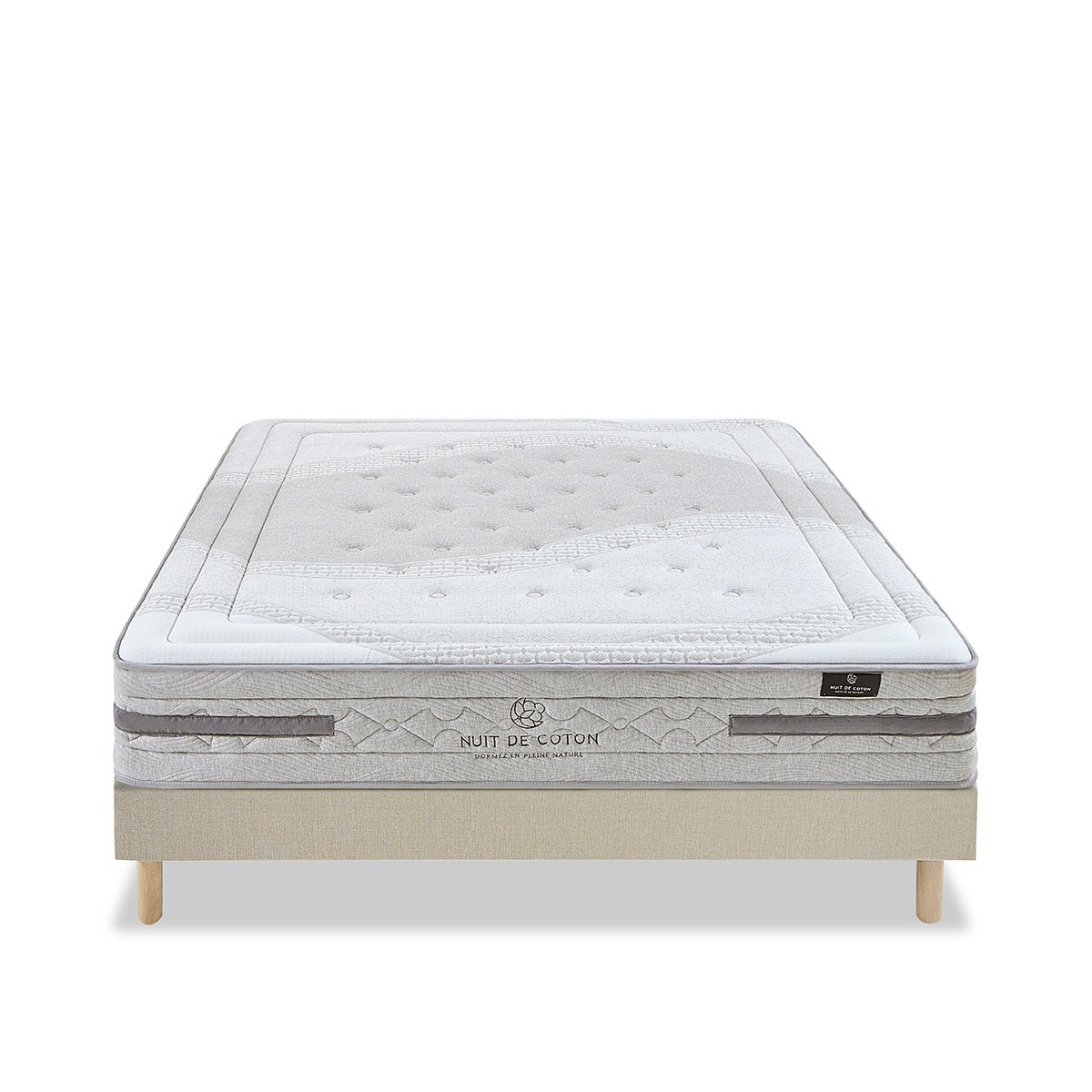 Ensemble Sérénade 180x200 cm Matelas Ressorts ensachés + Sommier Bois beige, BELLECOUR