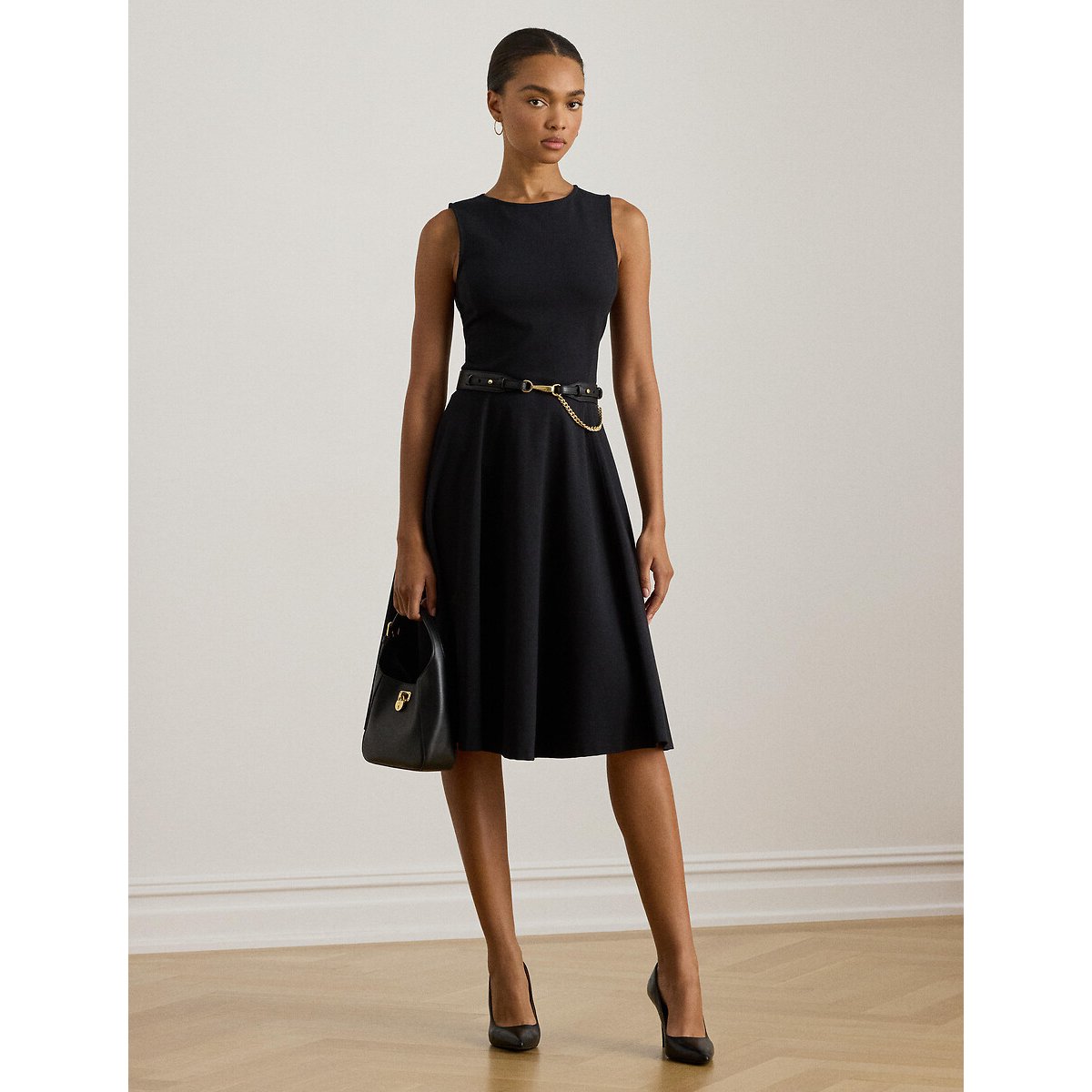 Ärmelloses, ausgestellt geschnittenes, knielanges Kleid CHARLEY schwarz, LAUREN RALPH LAUREN