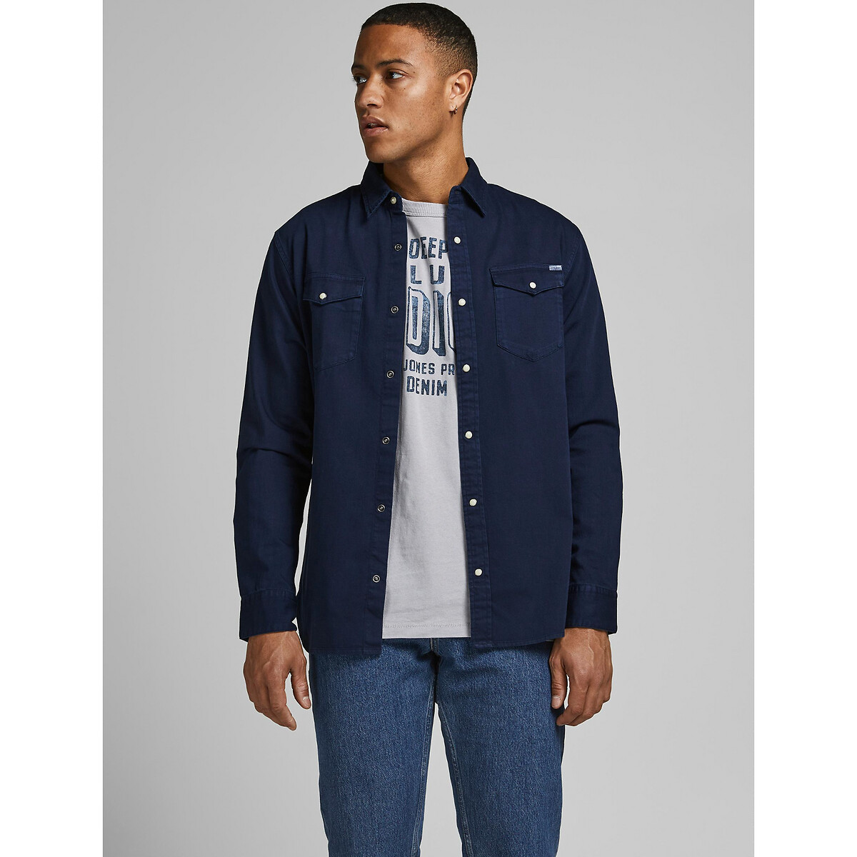 Slim hemd in jeans Jjesheridan marineblauw, JACK & JONES