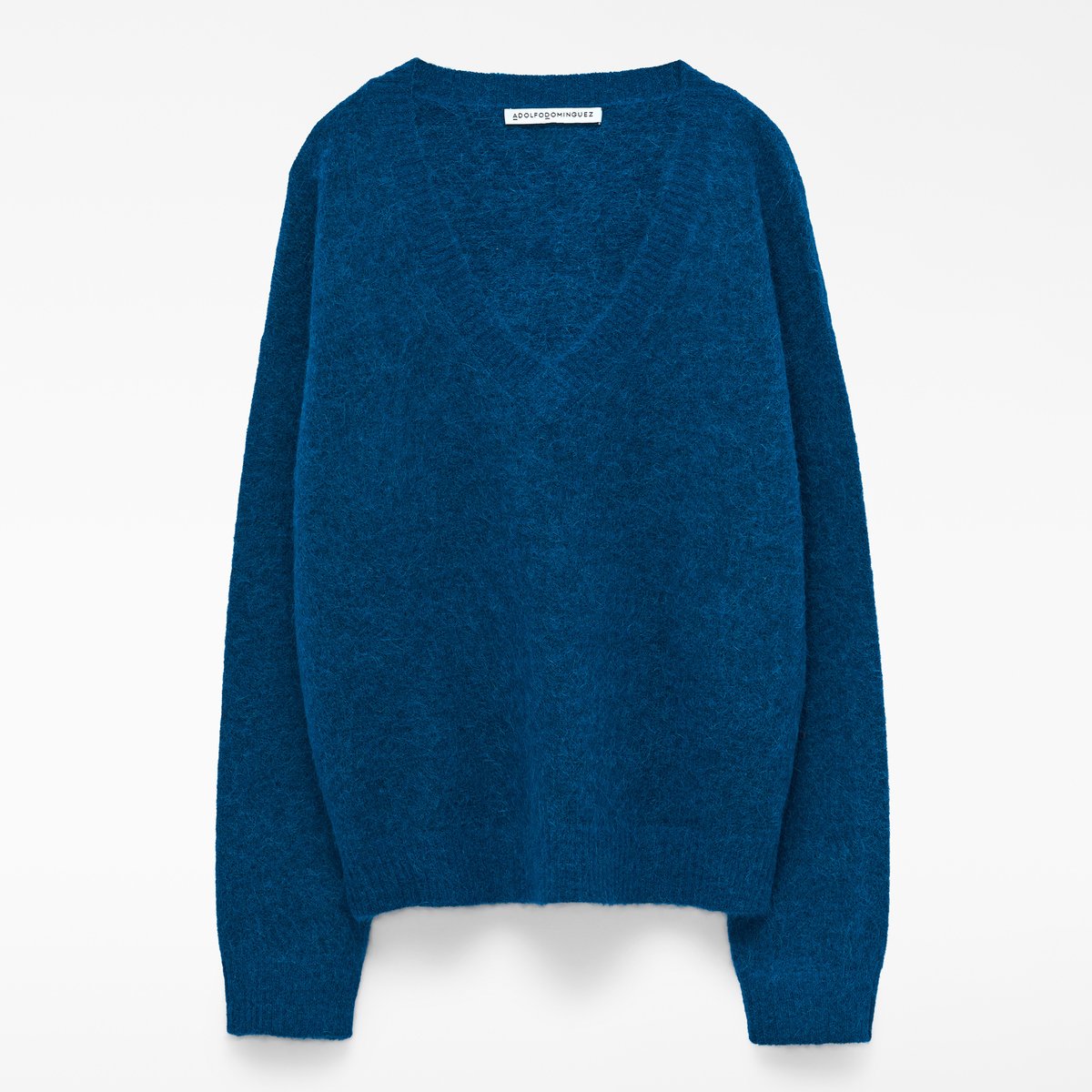 Pull avec alpaga à col V bleu de prusse, ADOLFO DOMINGUEZ