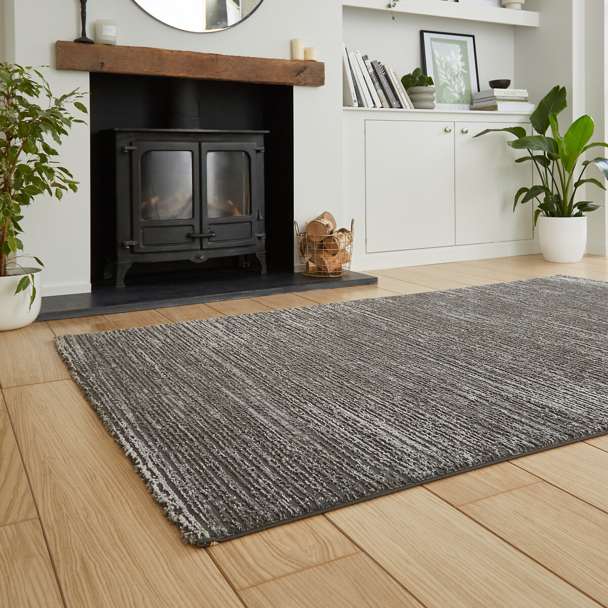 Textured Stripe Super Soft Washable Rug charcoal, SO'HOME