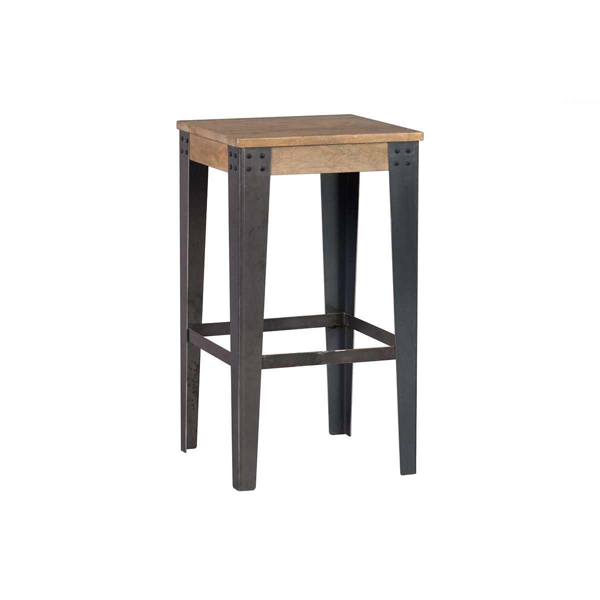Tabouret de bar industriel métal et bois manguier massif H65 cm MADISON marron, MILIBOO