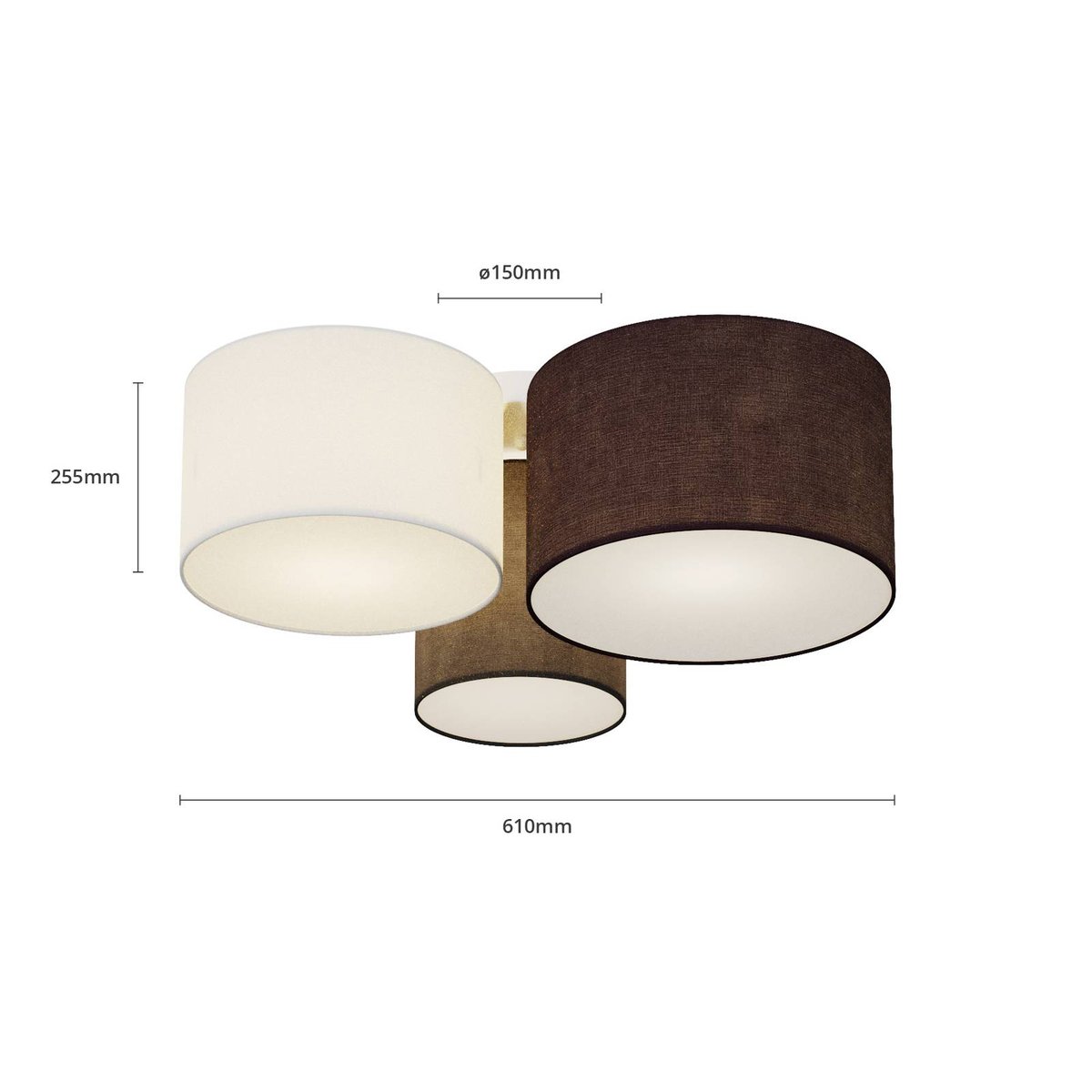 Plafonnier en textile moderne, Laurenz gris, blanc, marron, LINDBY