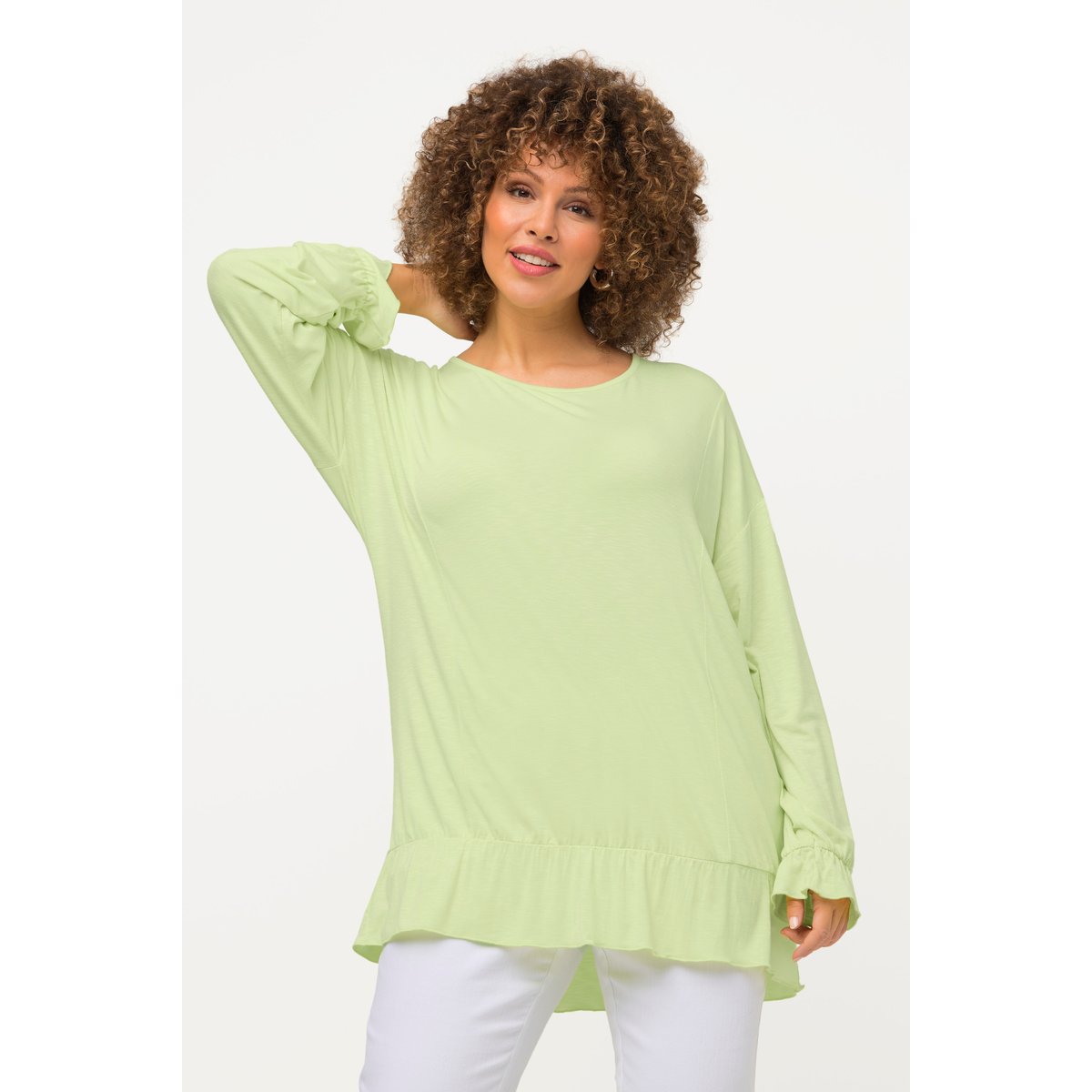 T-shirt, volants, oversize, col rond vert citron, ULLA POPKEN